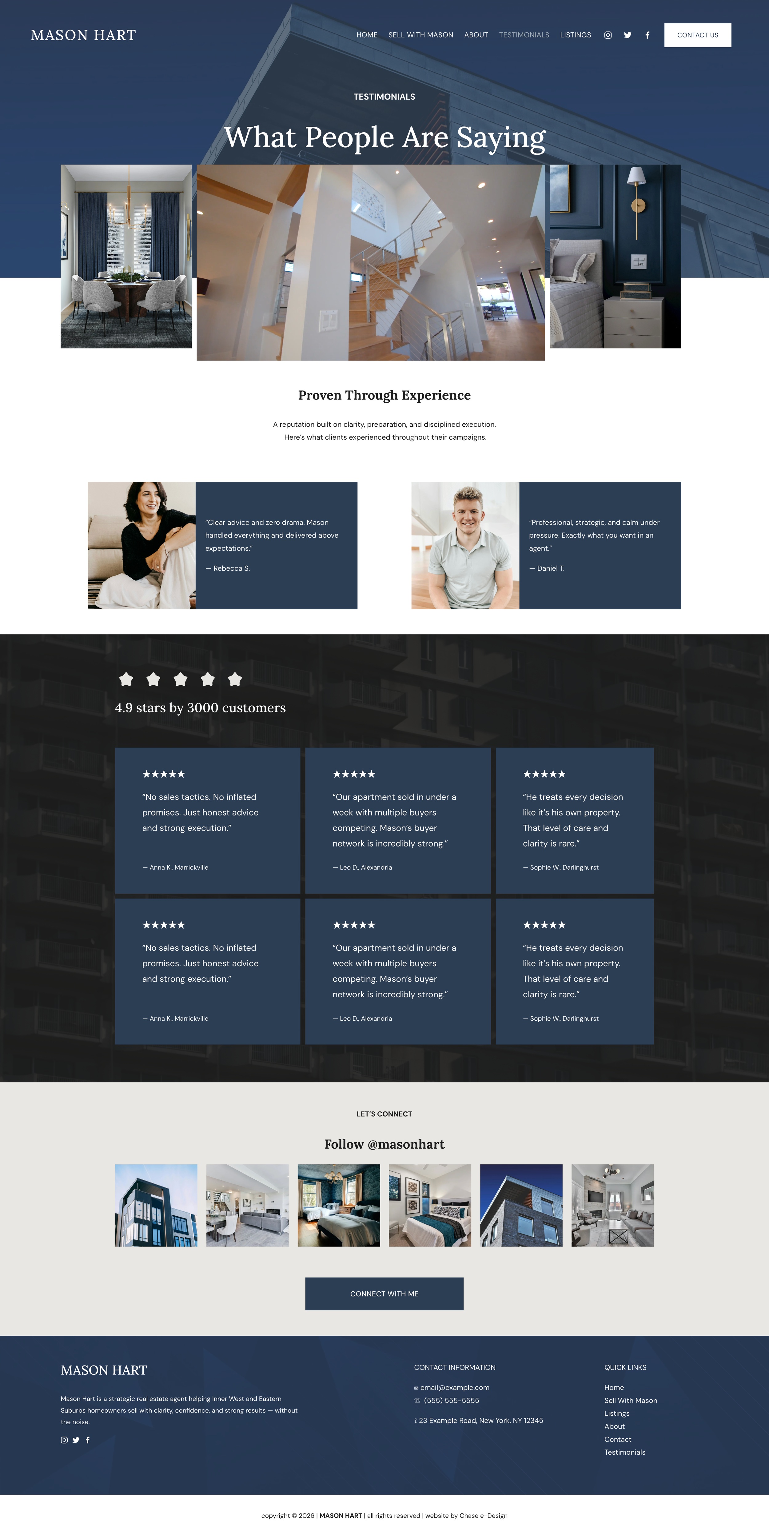 mason hart squarespace template for real estate agent and property agency testimonial page screenshot