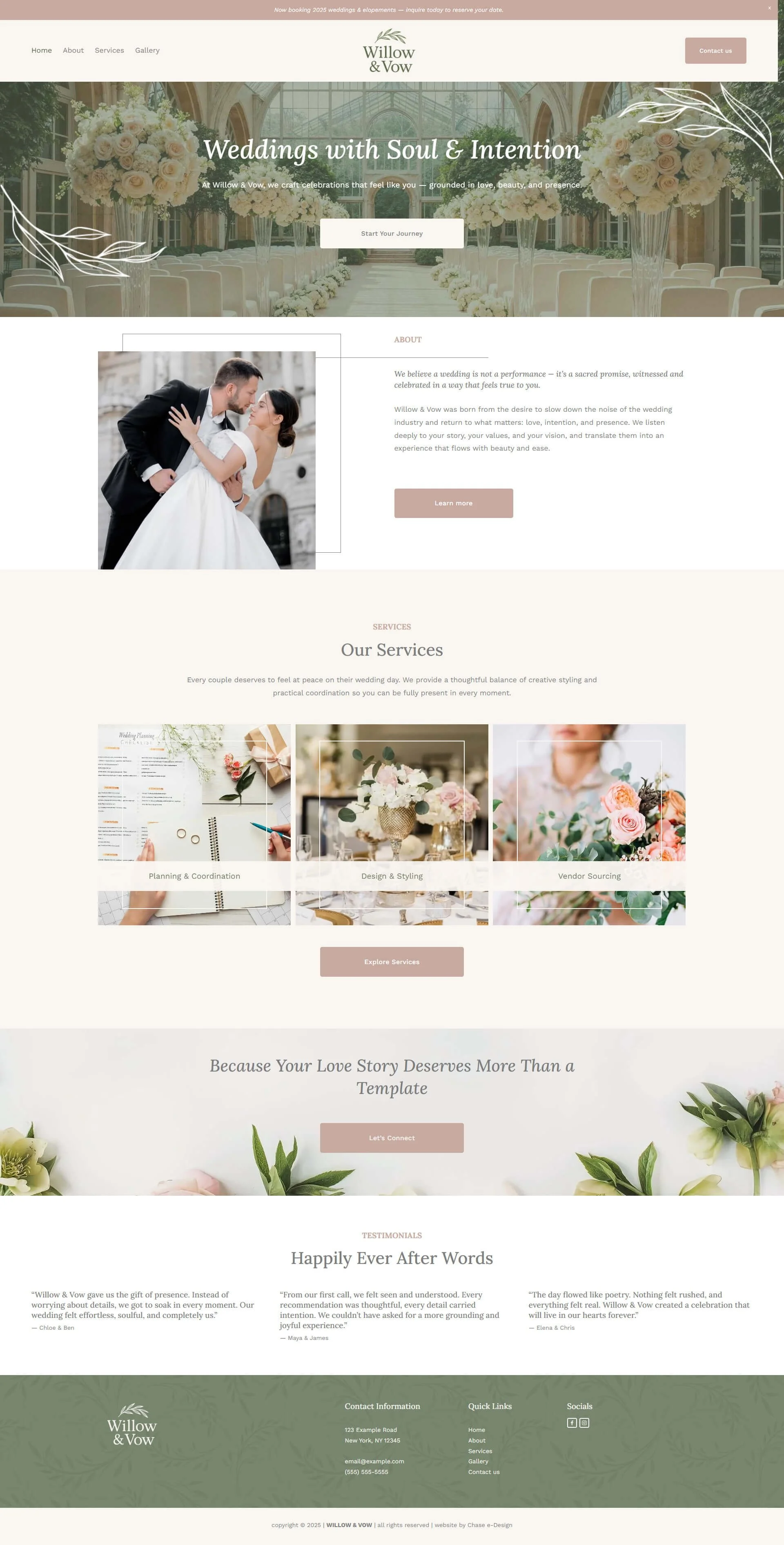 willow & vow website squarespace template home page for wedding and event planners