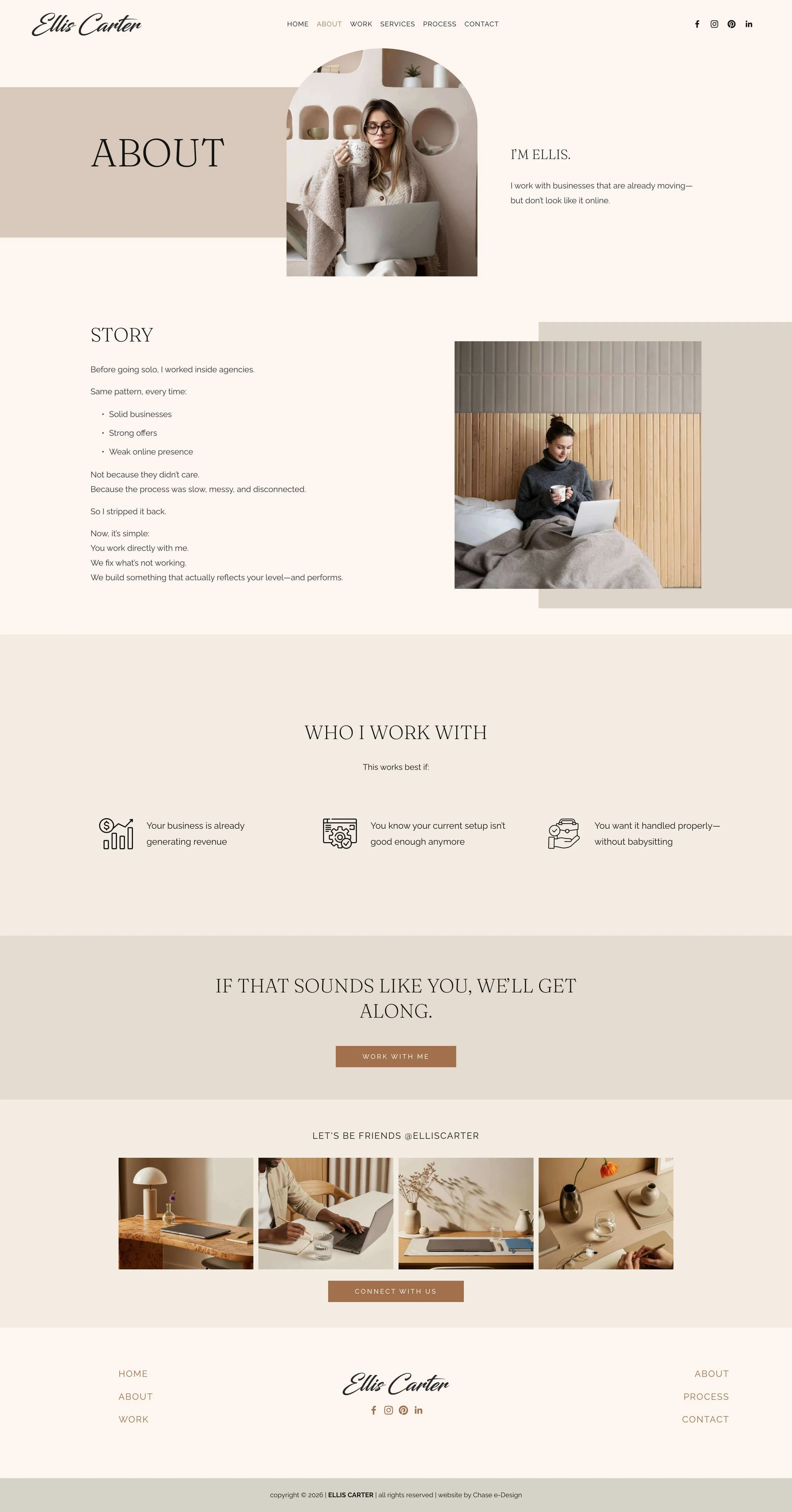 ellis carter squarespace website template about page for freelancers, consultants and creatives