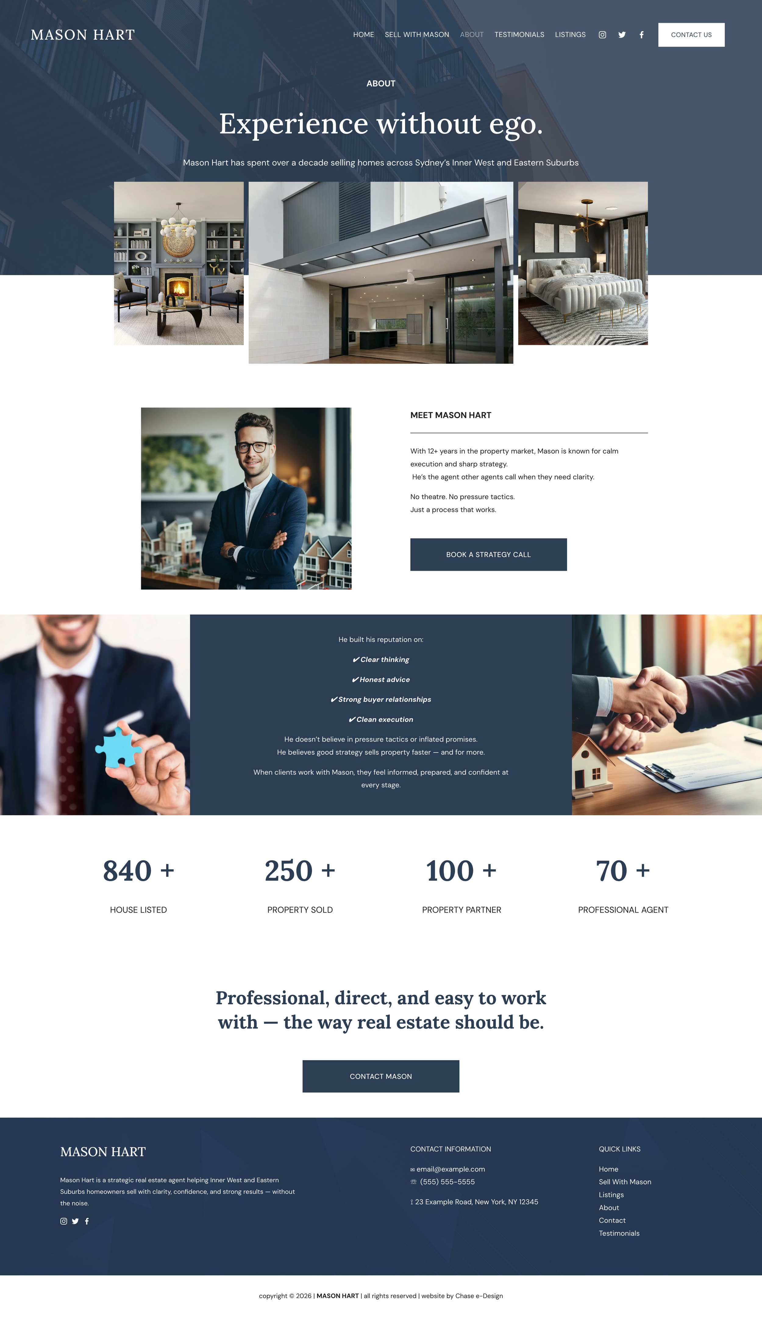 mason hart squarespace template for real estate agent and property agency about page screenshot