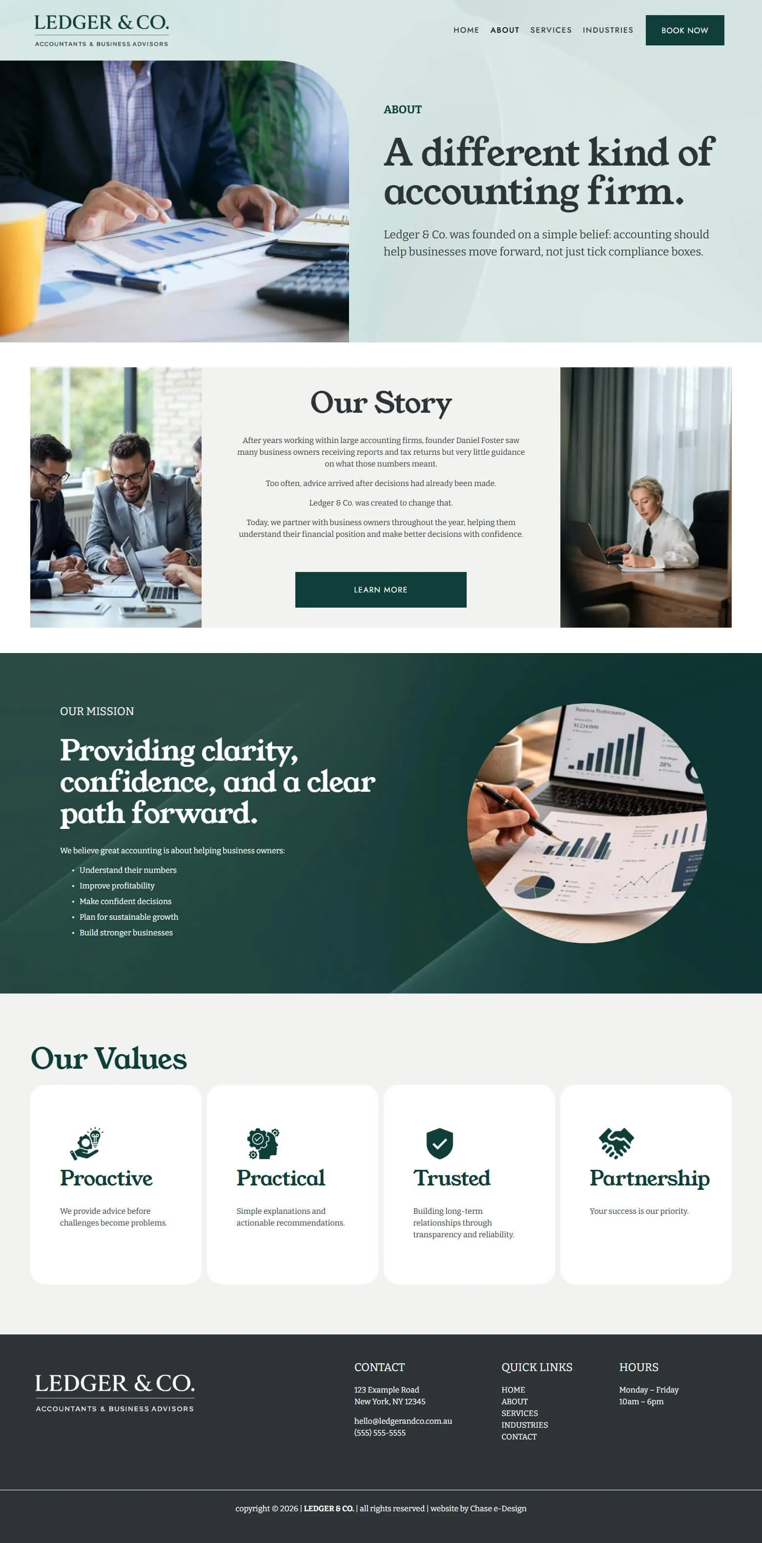 about page for website template for accountants, tax advisors