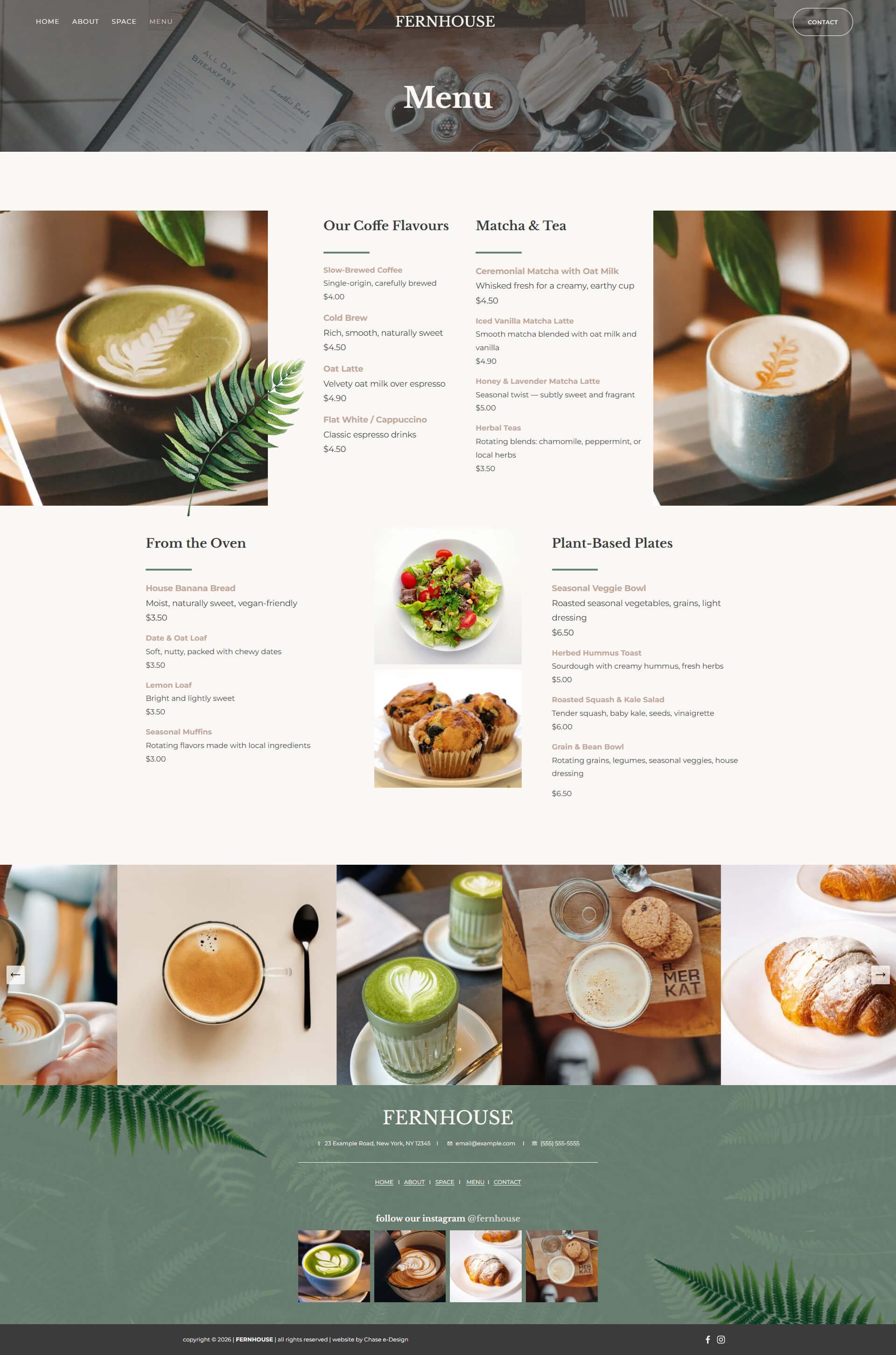 squarespace template for cafe Menu page screenshot