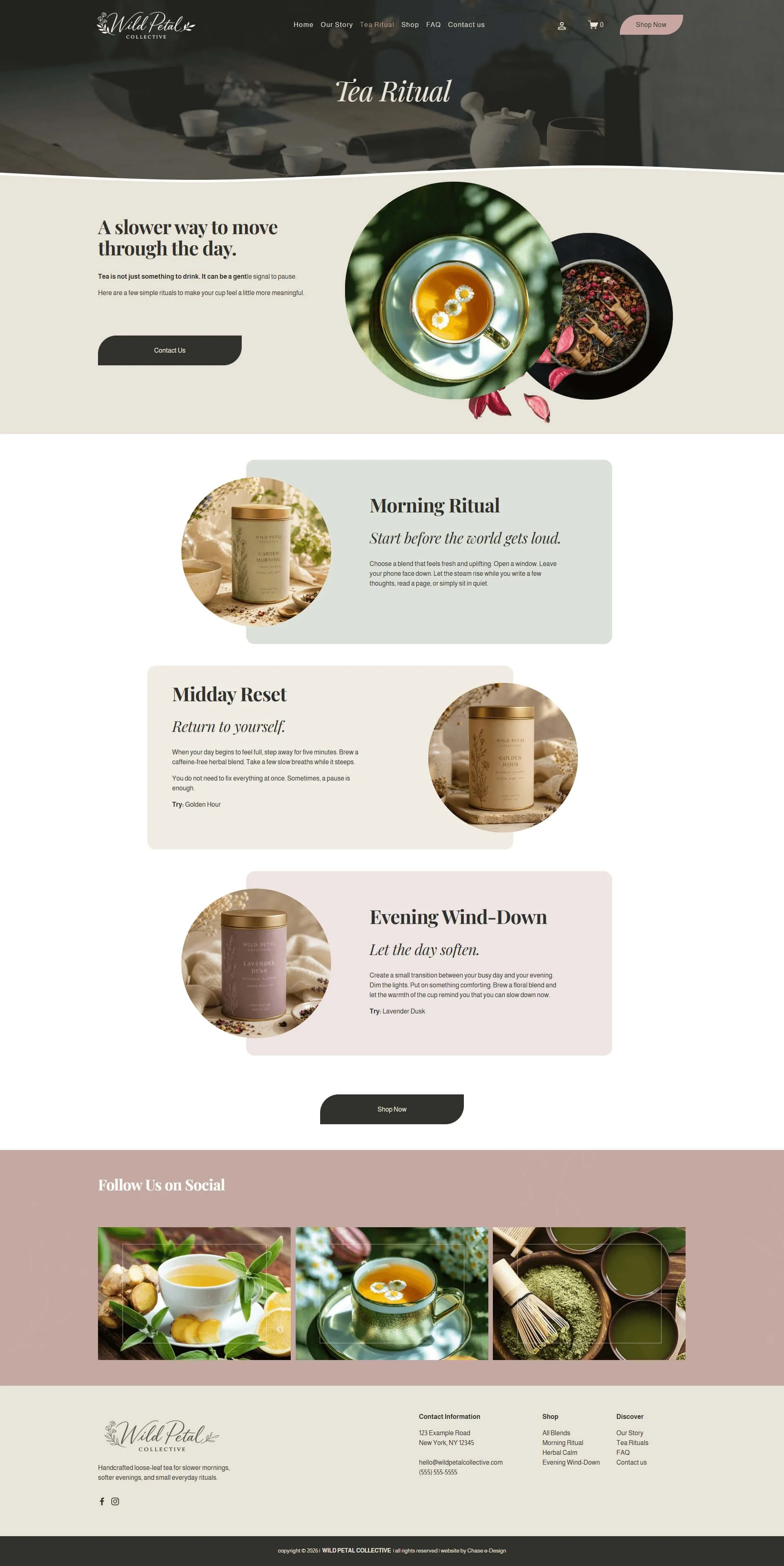 wild petal collective squarespace website template tea ritual page for tea, botanical brands, wellness and lifestyle businesses
