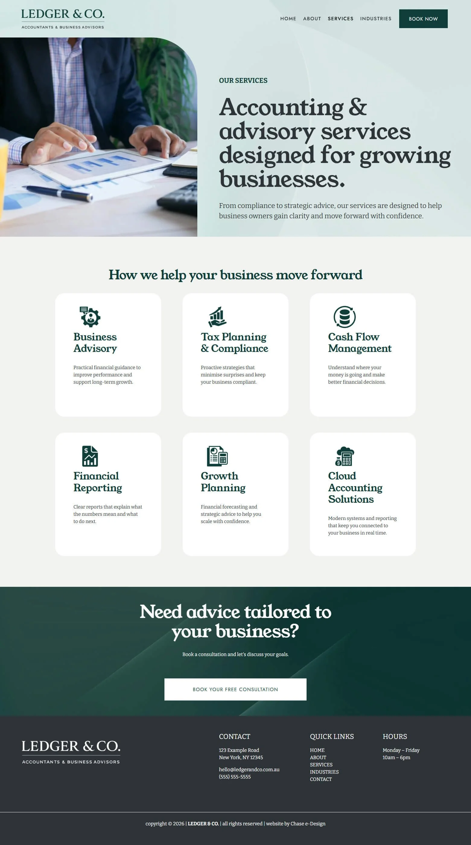 our services page for a website template