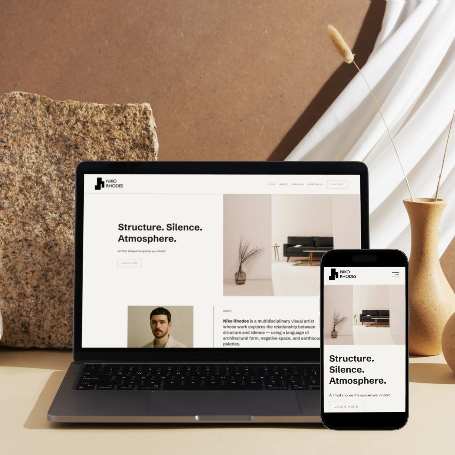 niko rhodes squarespace website template mock-up for architects and designers