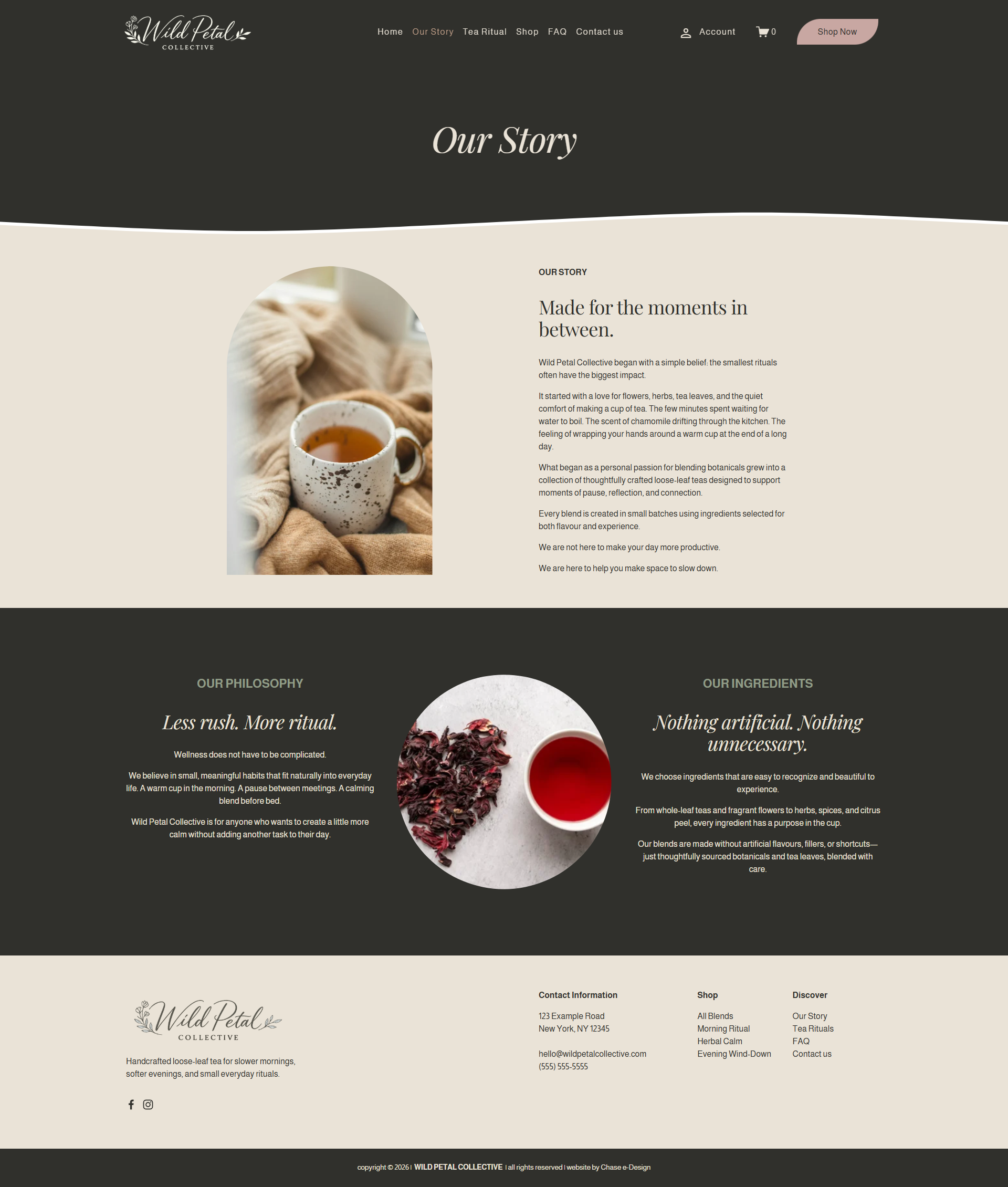 wild petal collective squarespace website template our story page for tea, botanical brands, wellness and lifestyle businesses