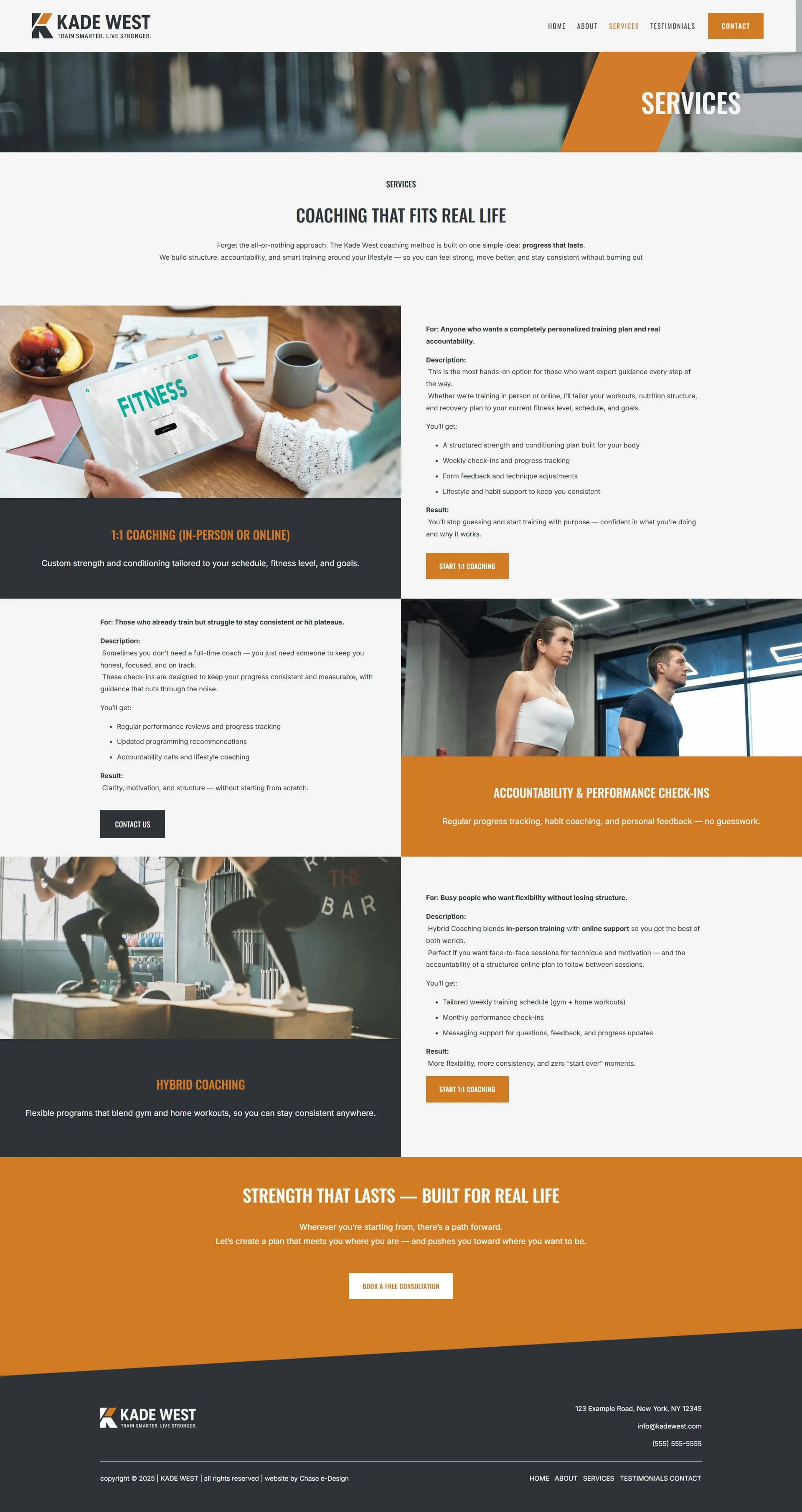 kade west website squarespace template services page for fitness coach and trainers