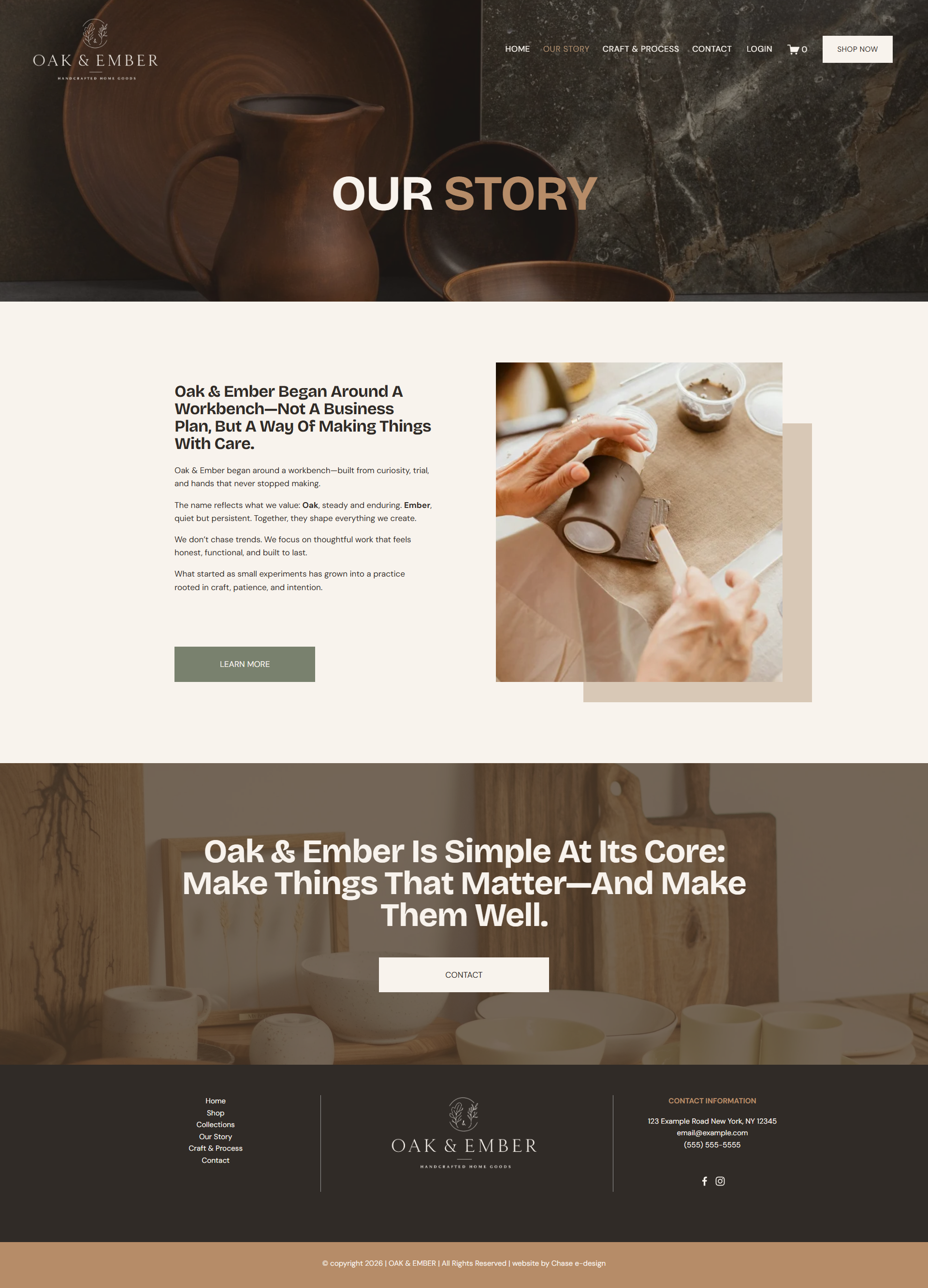 oak & ember squarespace website template our story page for makers, artisan, small business owners and freelancers