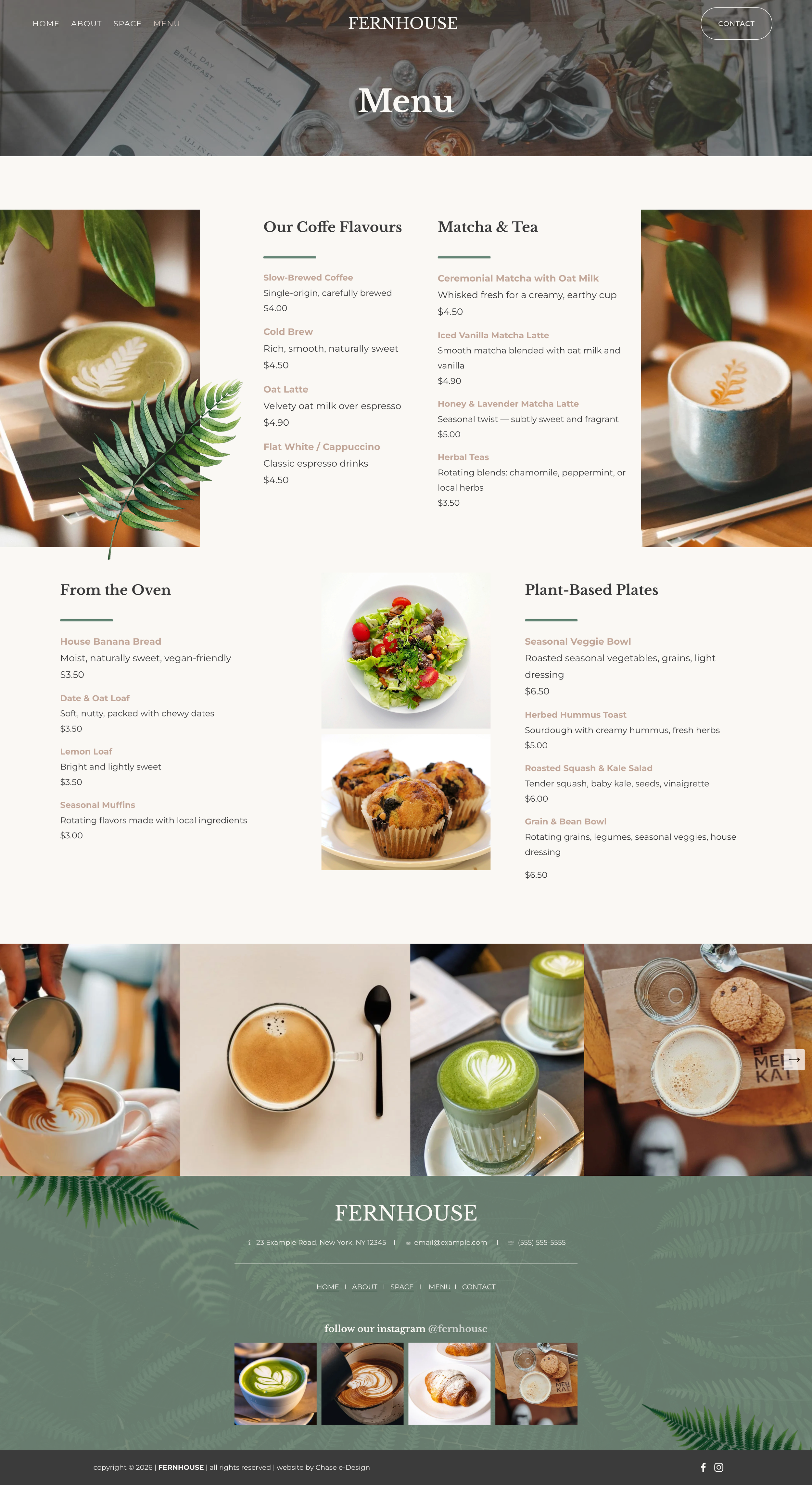 squarespace template for cafe Menu page screenshot