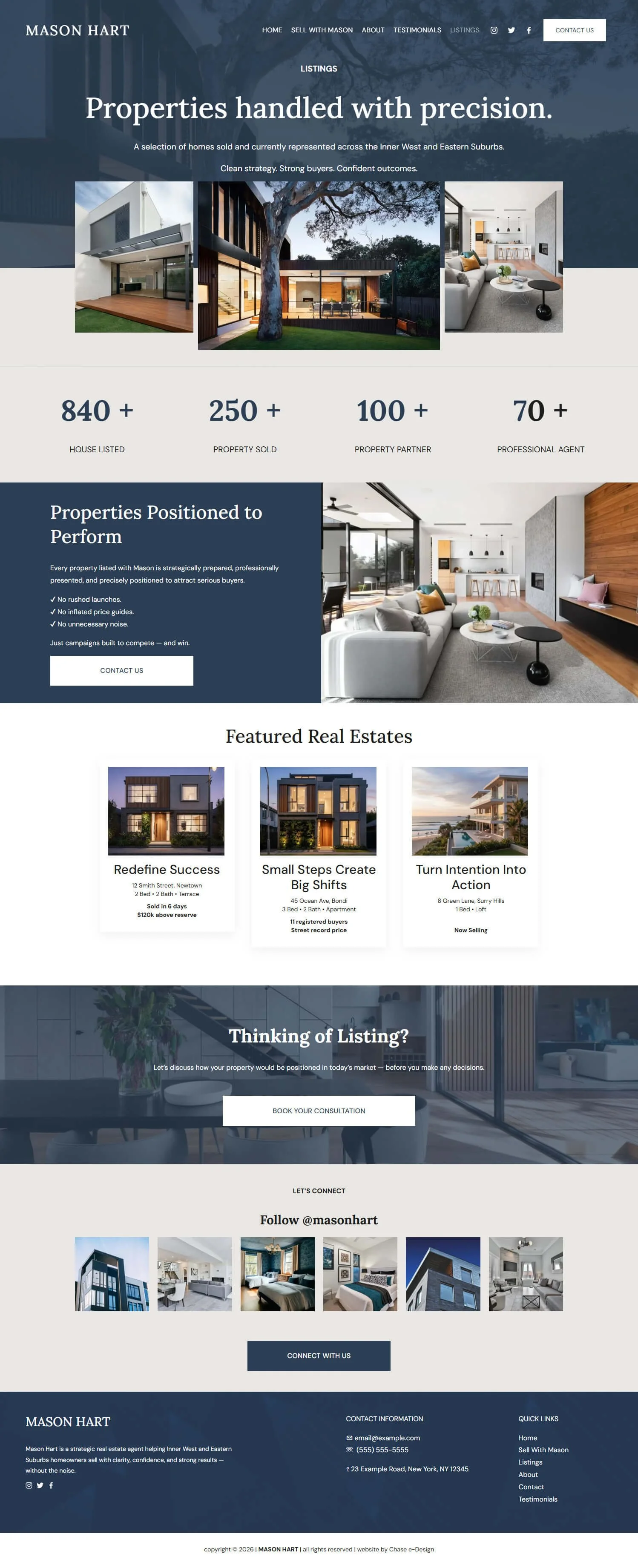 listings page for mason hart website template