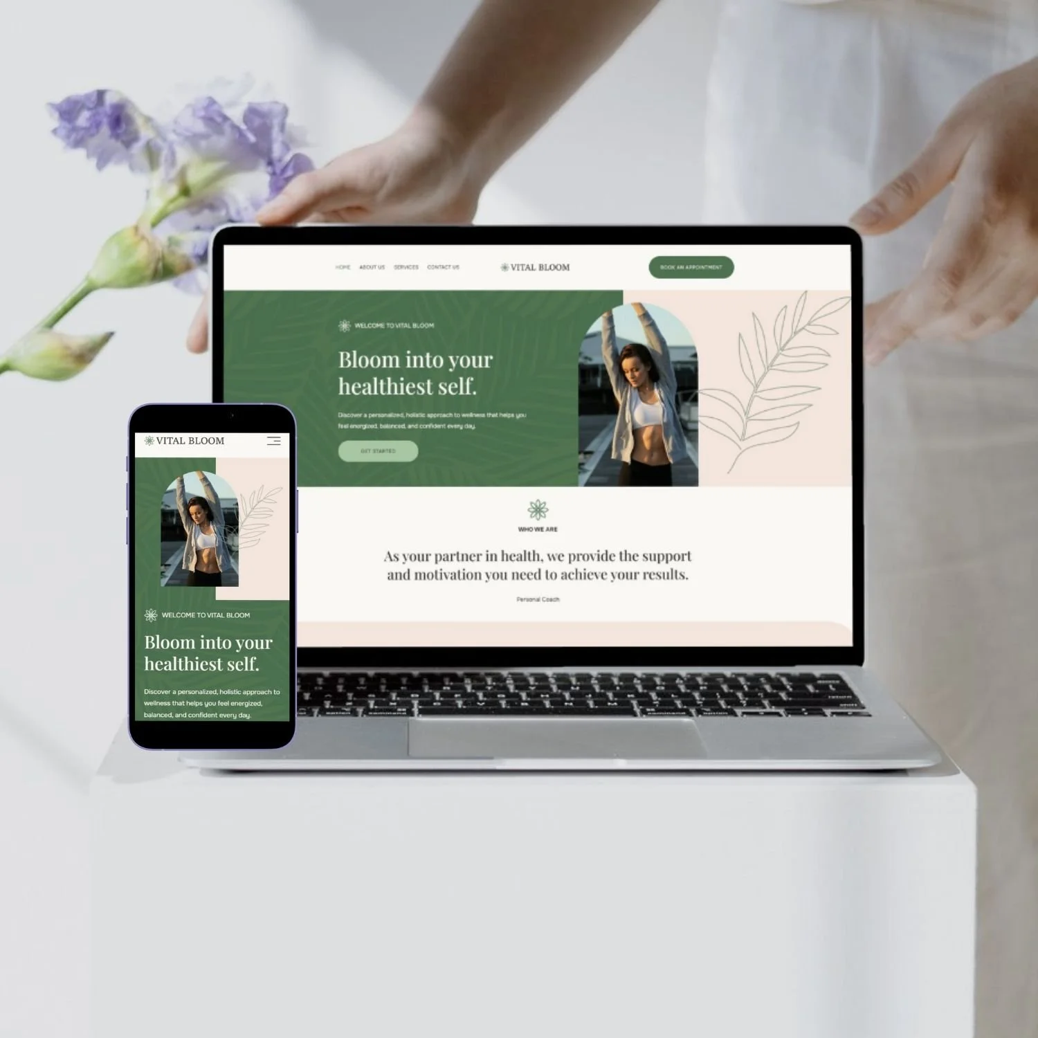 Vital bloom squarespace website template mock up for health coaches and mentors