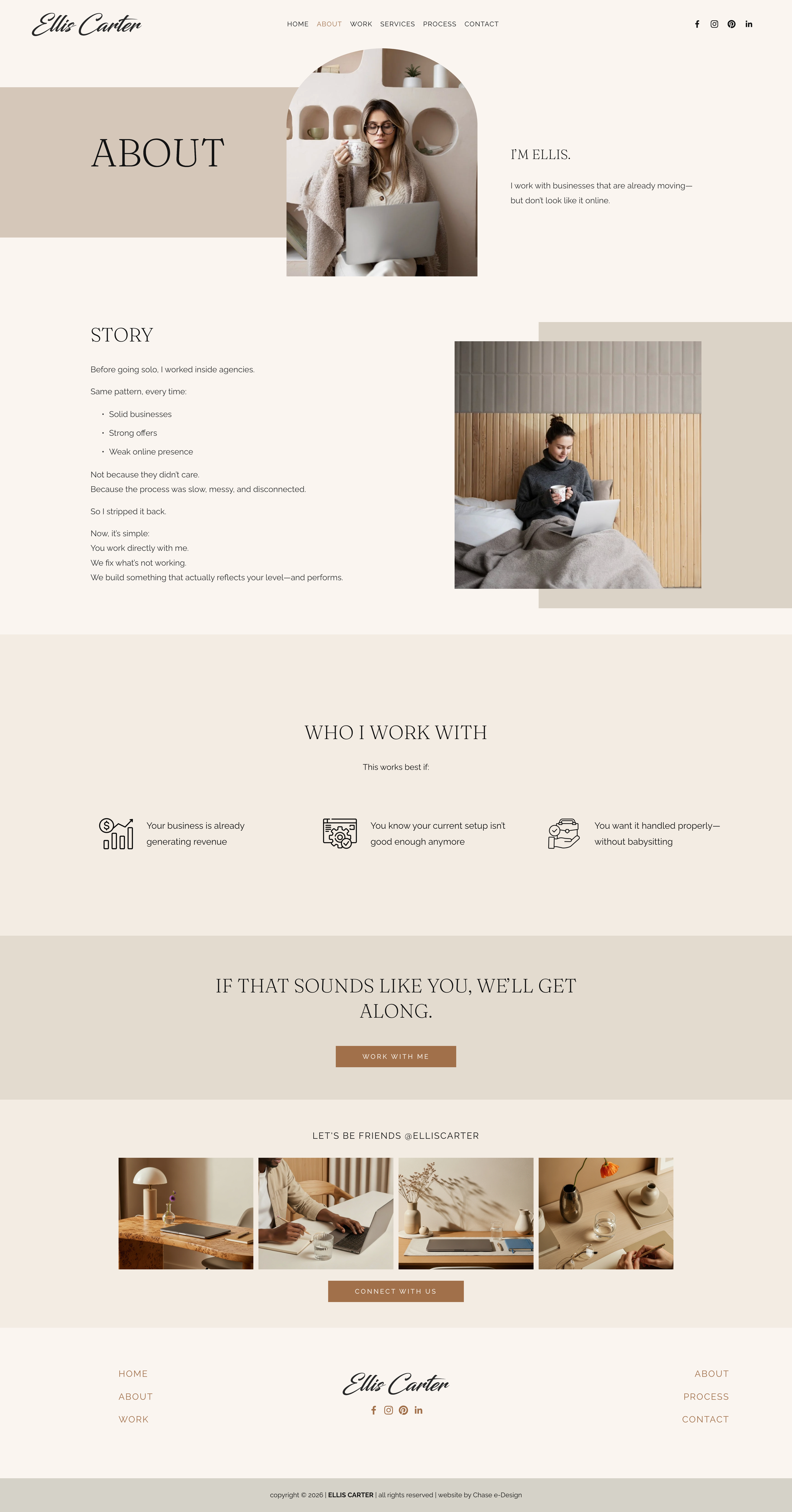 ellis carter squarespace website template about page for freelancers, consultants and creatives