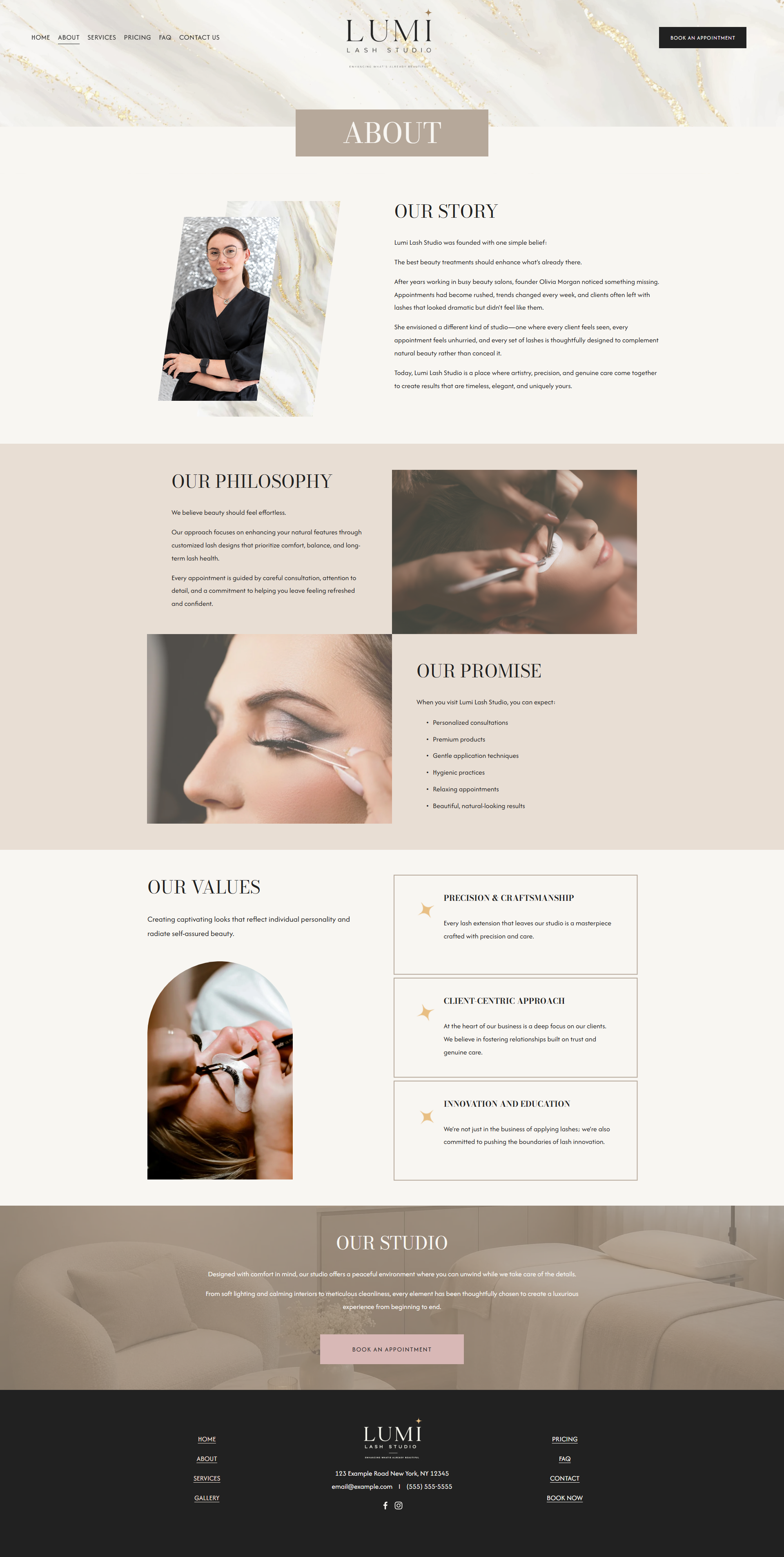 lumi lash studio squarespace website template about page for Cosmetic artists, Facial & Skin Clinics & Salons