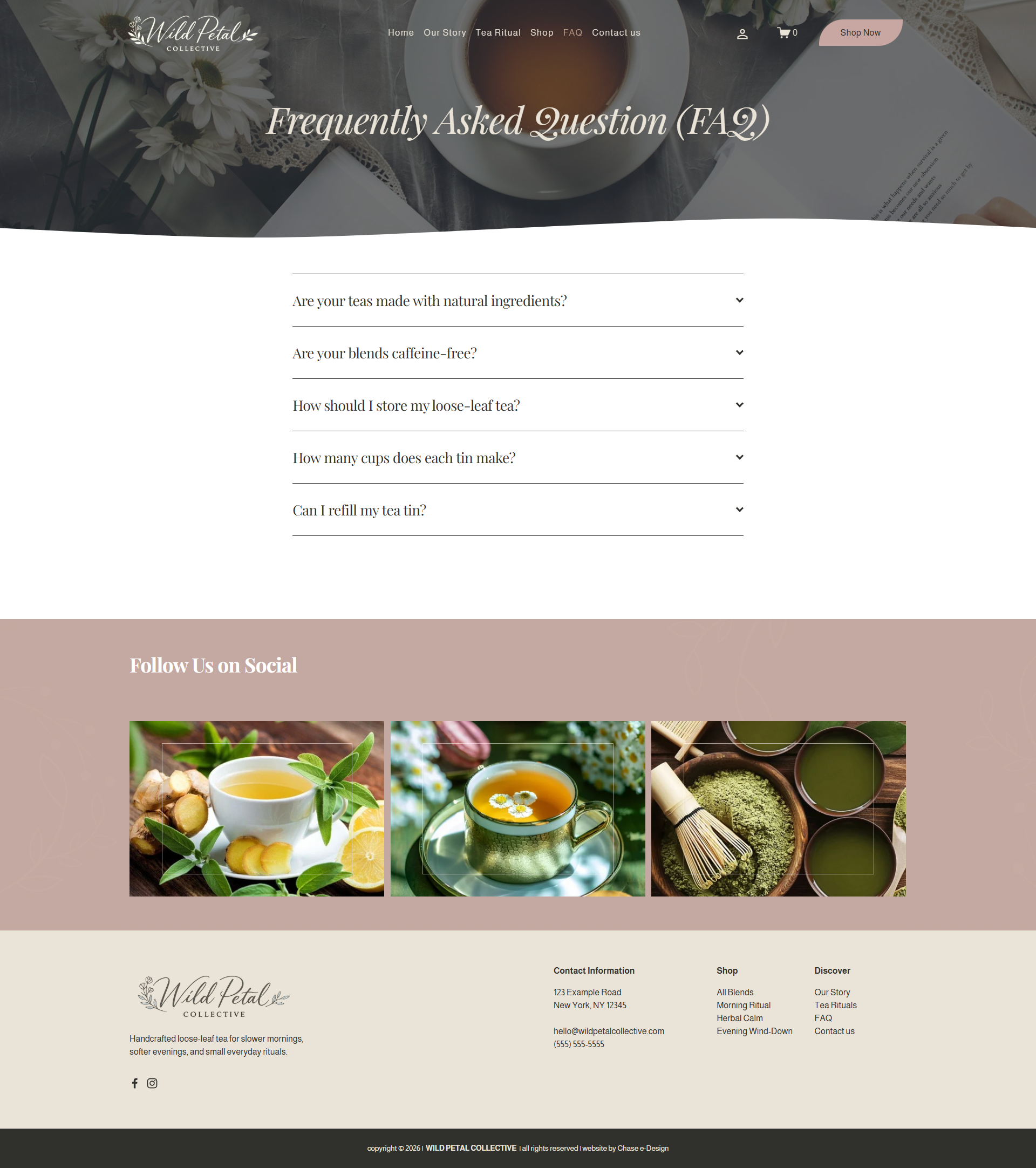 wild petal collective squarespace website template our FAQ page for tea, botanical brands, wellness and lifestyle businesses