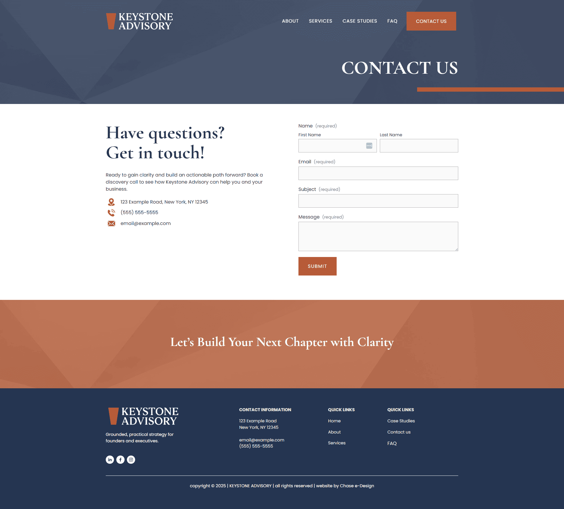 Keystone Advisory Contact Us Page for website template