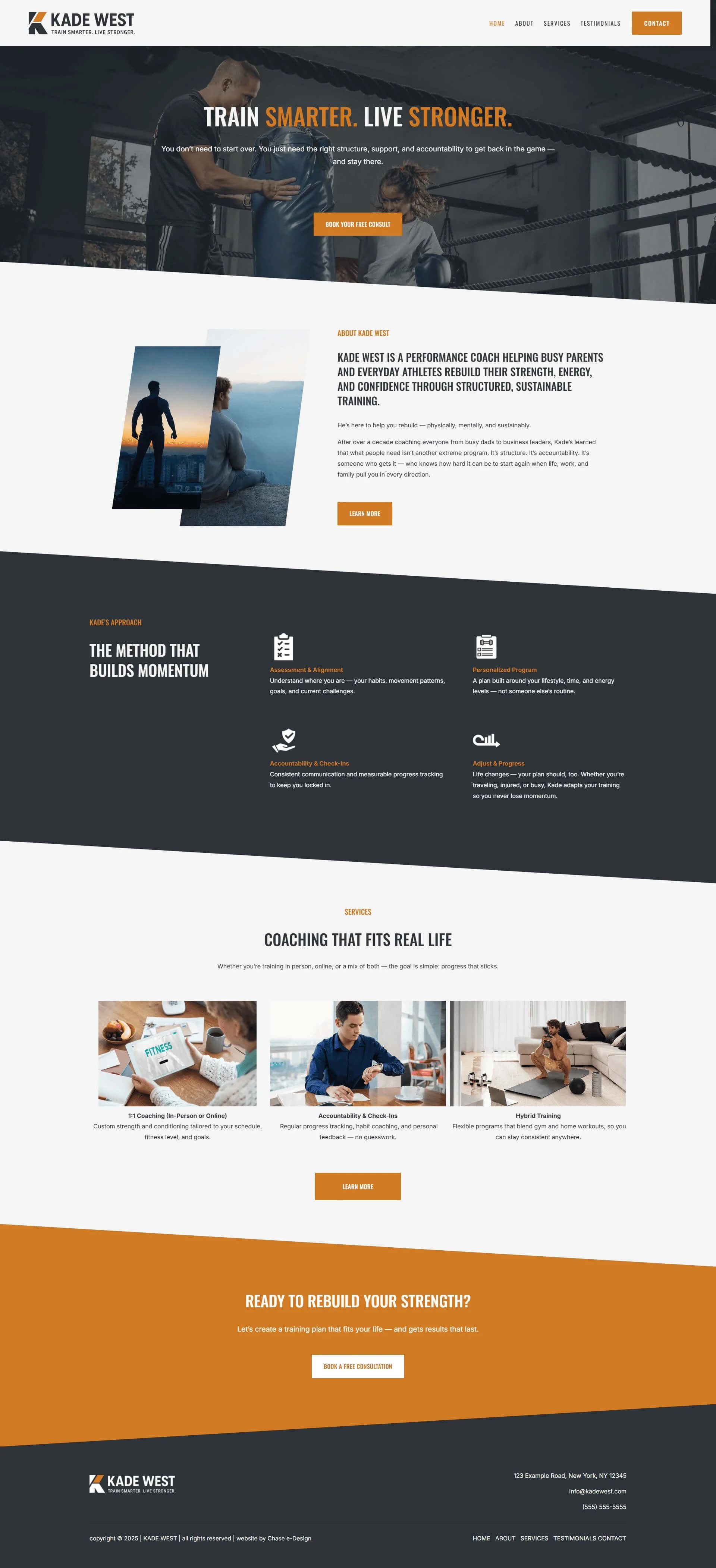 kade west website squarespace template home page for fitness coach and trainers