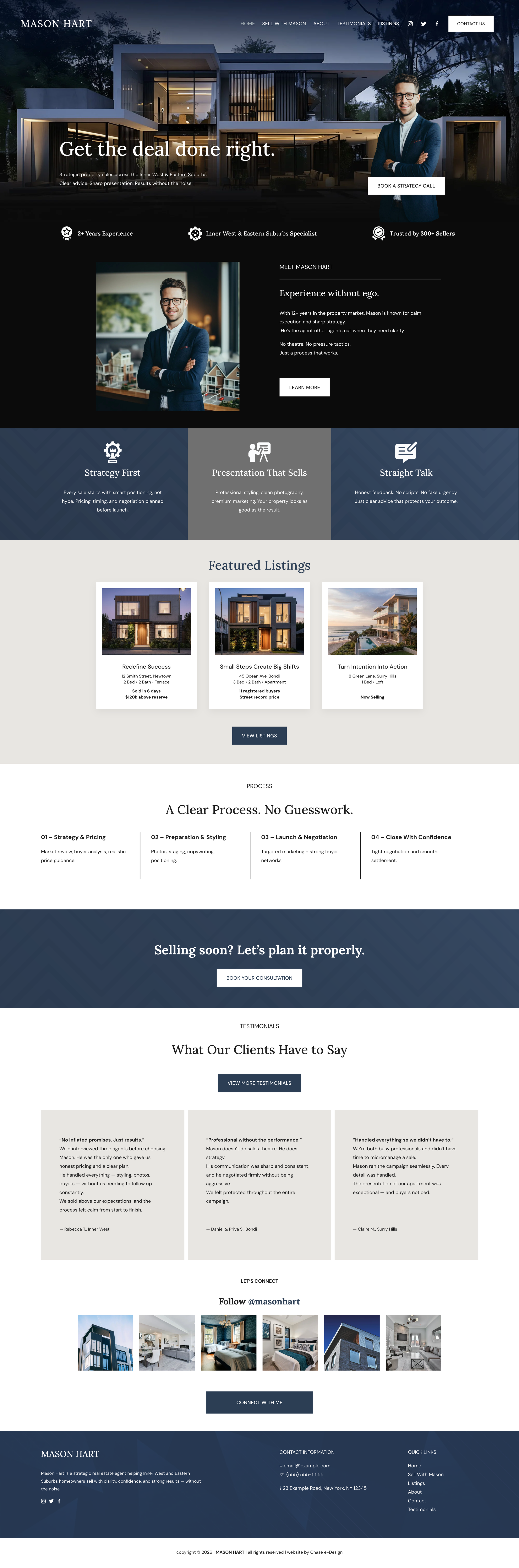 mason hart squarespace website template home page for real estate agent and property agency