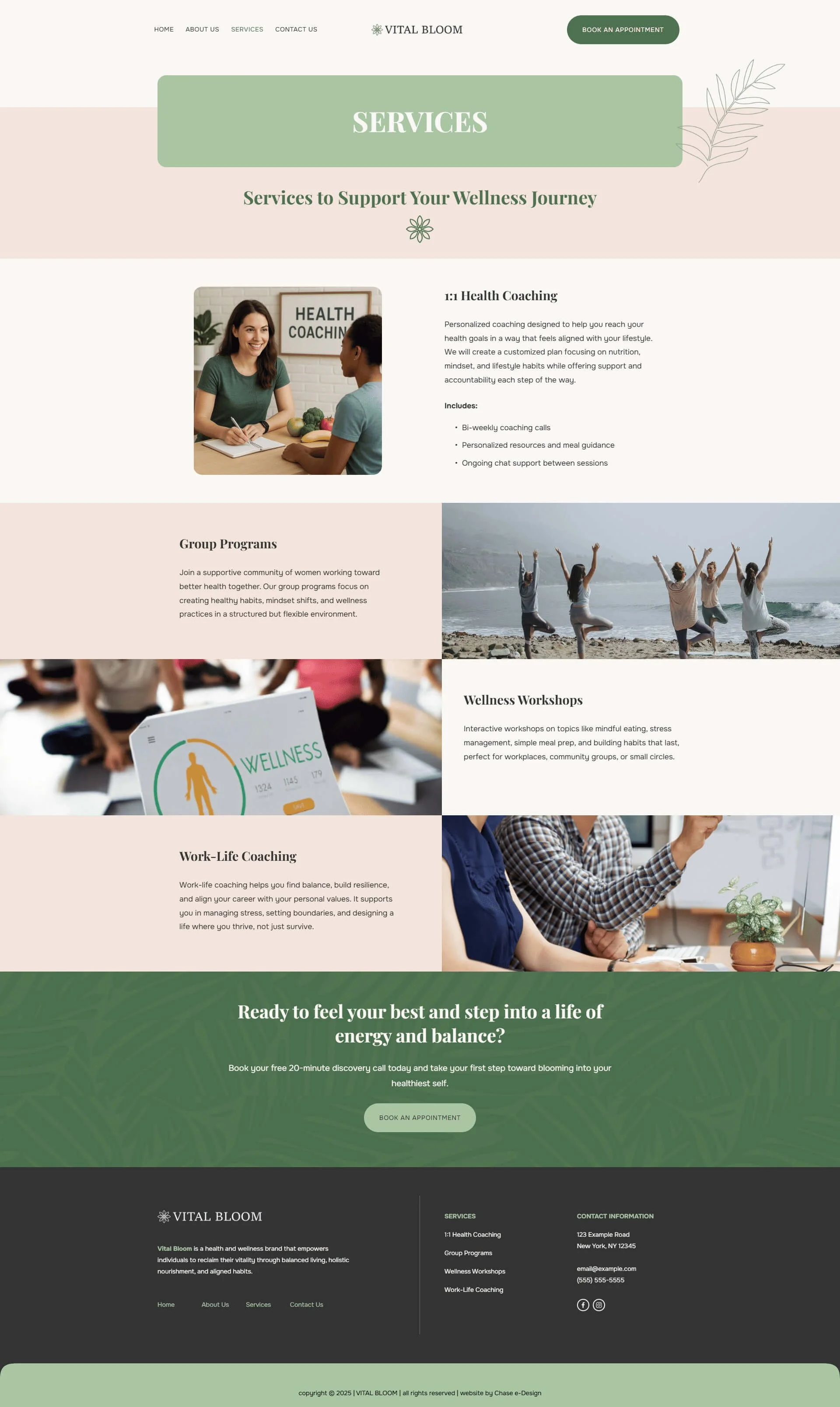 vital bloom Squarespace template services page for health coaches and mentors