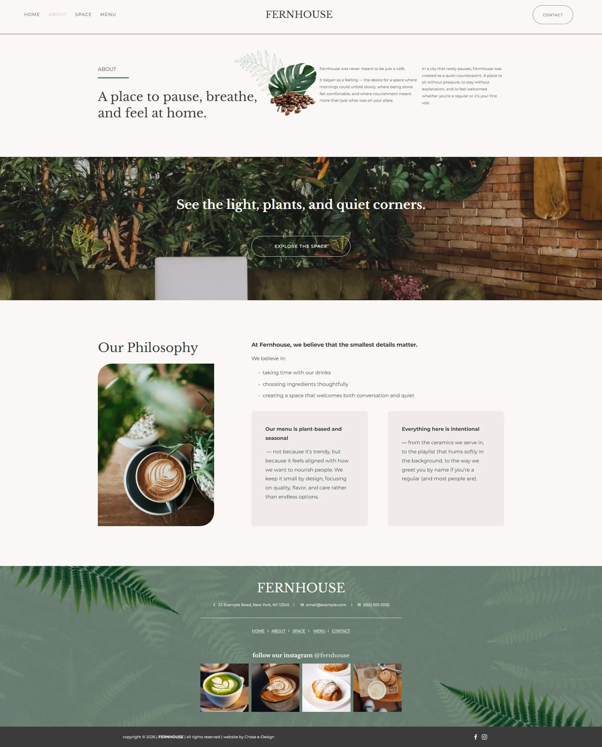 squarespace template for cafe about page screenshot