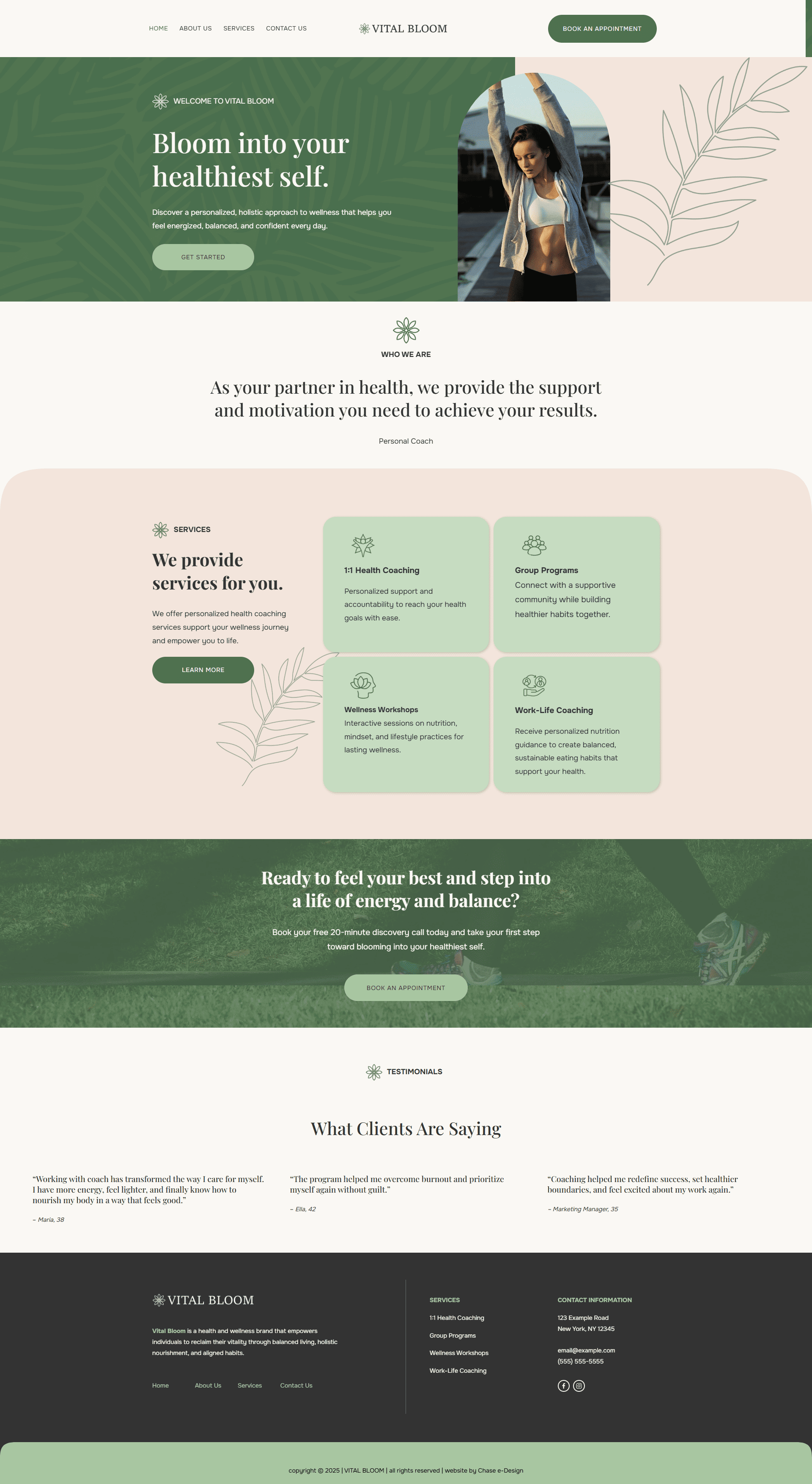 vital bloom squarespace template home page for health coaches and mentors