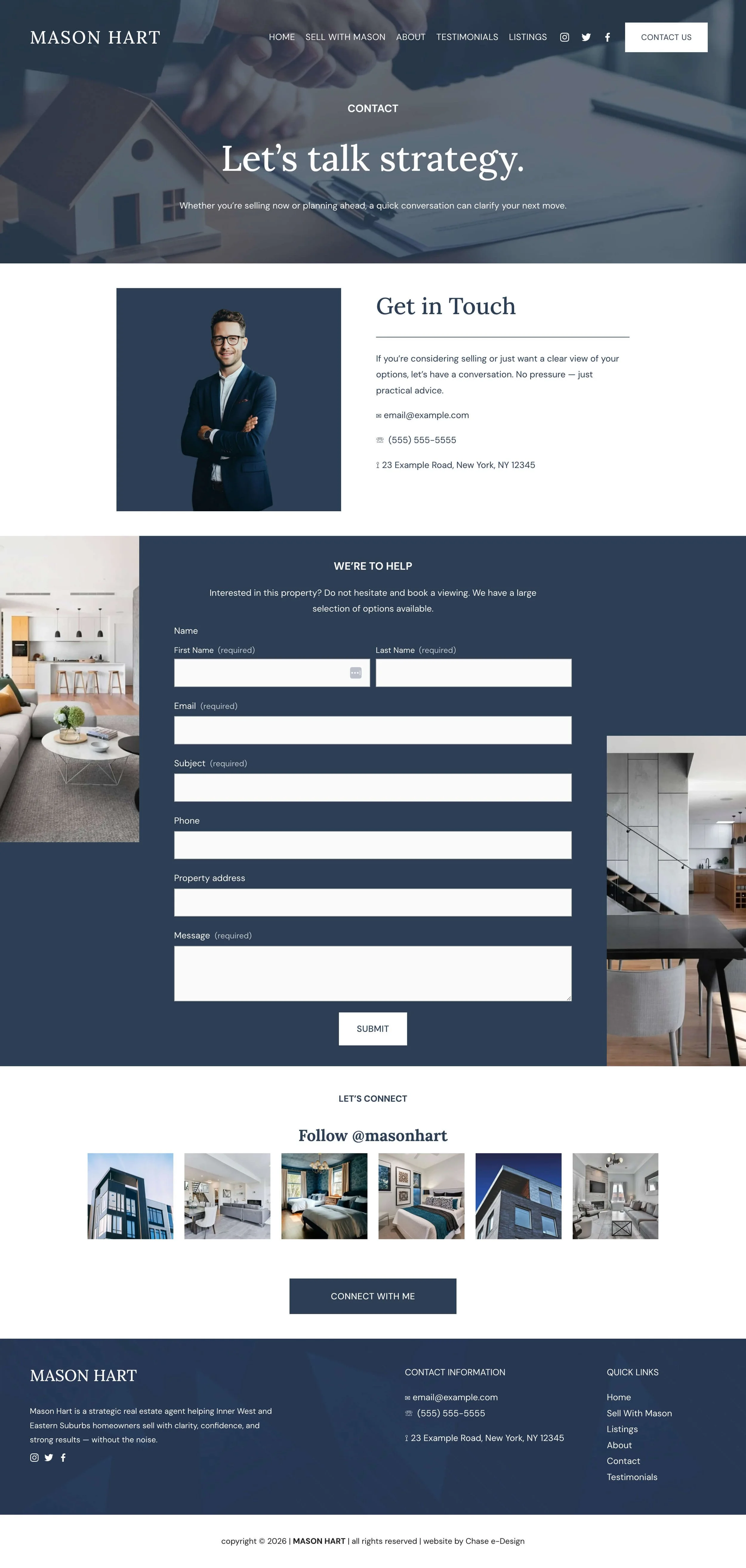 contact us page for mason hart website template