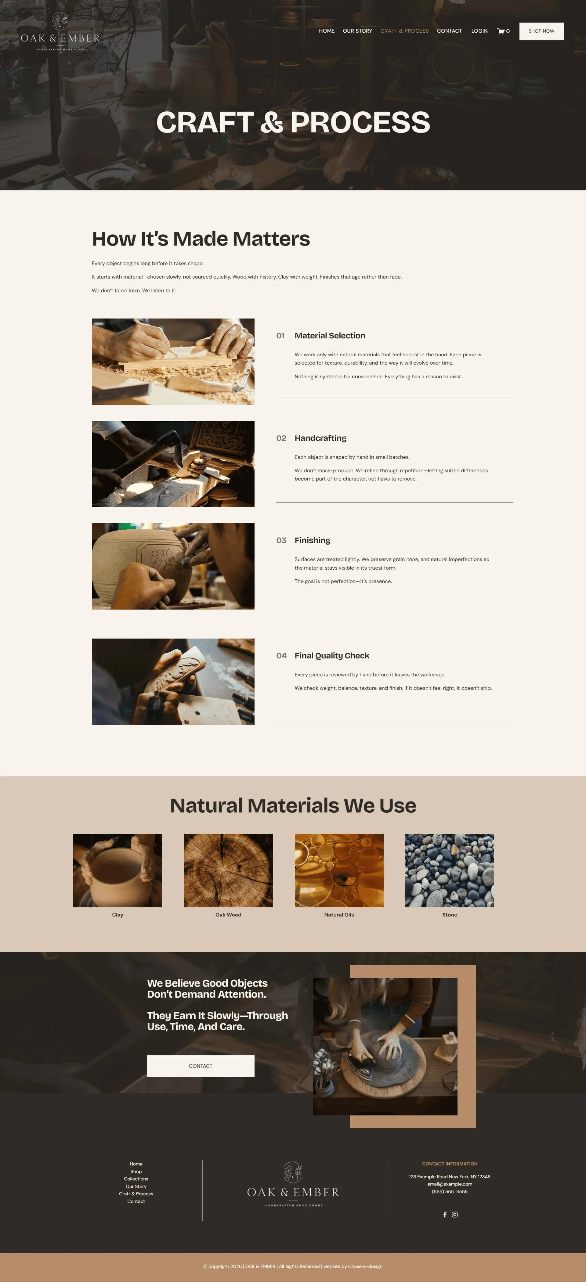 oak & ember squarespace template craft & process page for freelancers, makers, artisan and small business owners