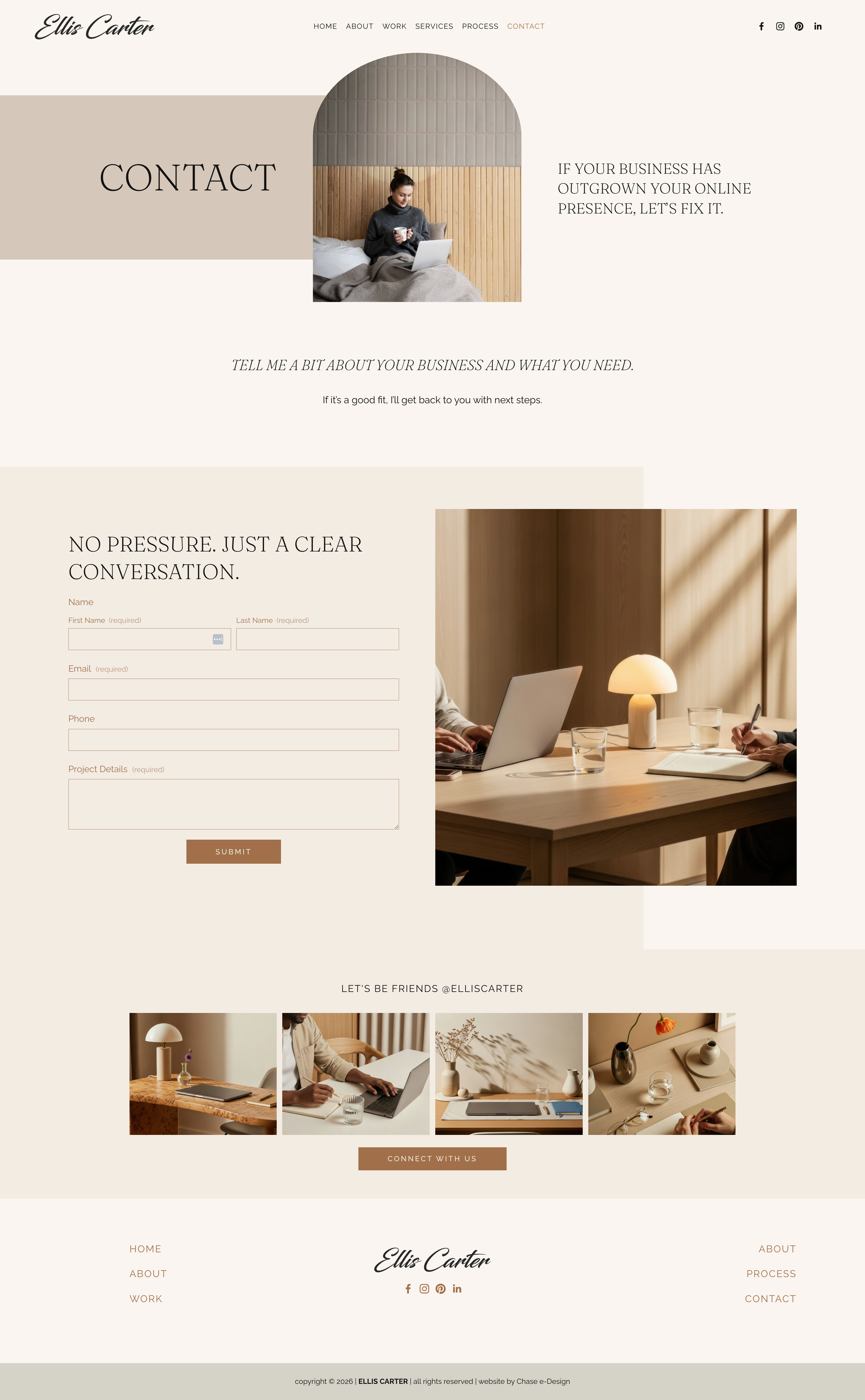 ellis carter squarespace template contact page for freelancers, consultants and creatives