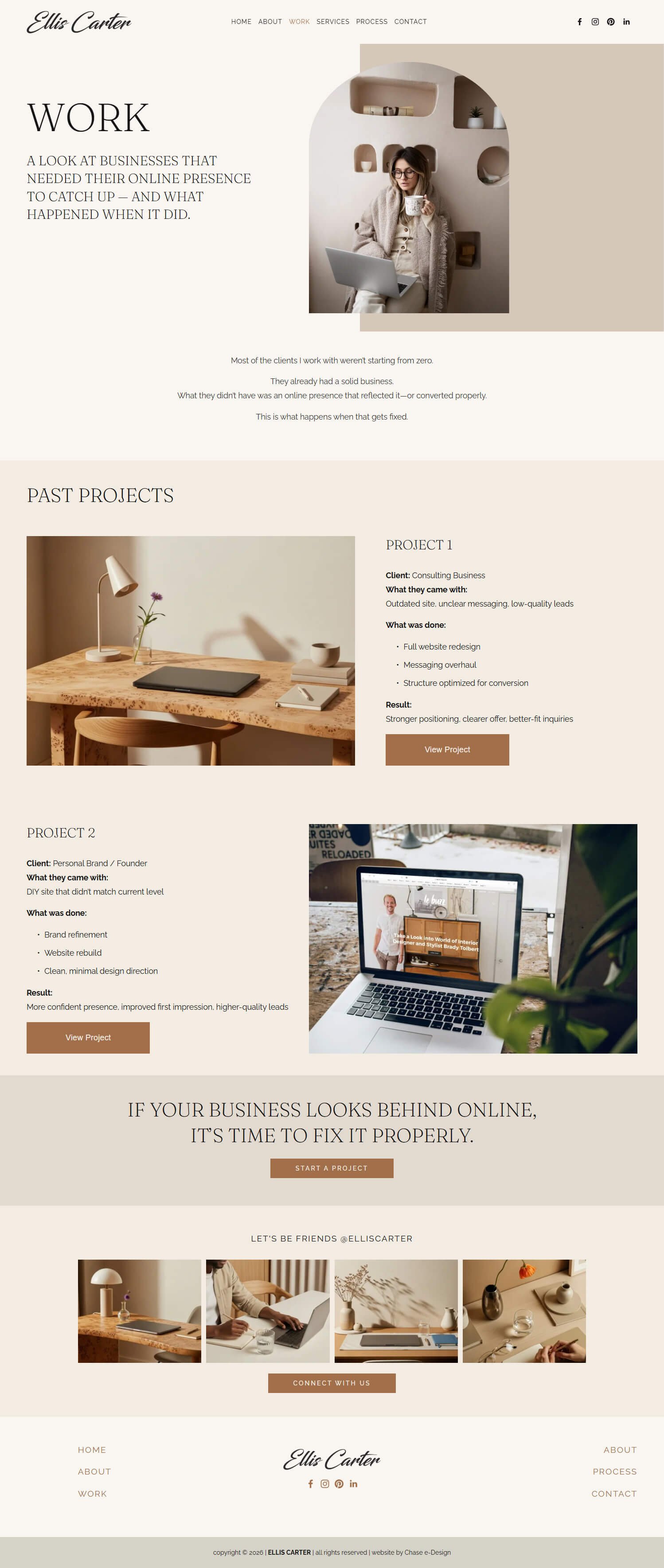 Work page for Ellis Carter website template