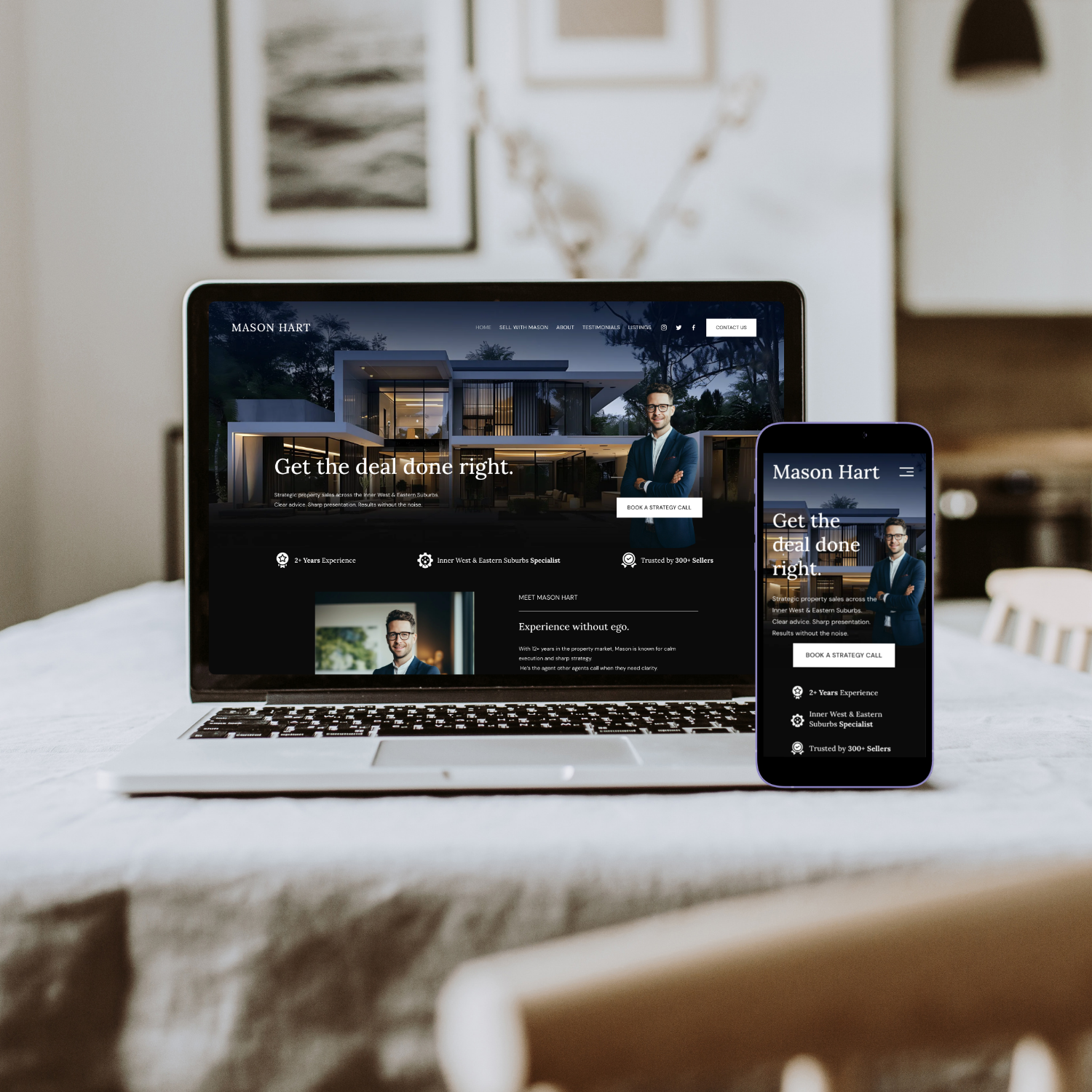 Mason Hart Squarespace template mock up for real estate agent and property agency