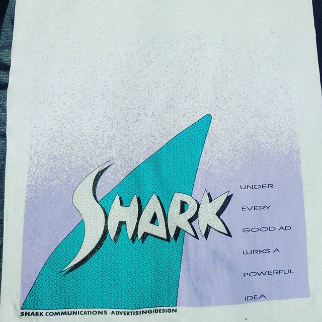 1988, original Shark t shirt, and Amey Radcliffe design.#sharkcommunications, #branding, #design, #vermontmarketing