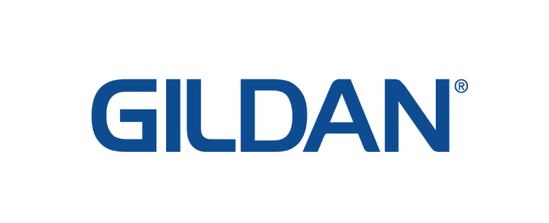 Gildan logo with lowercase black and blue text.