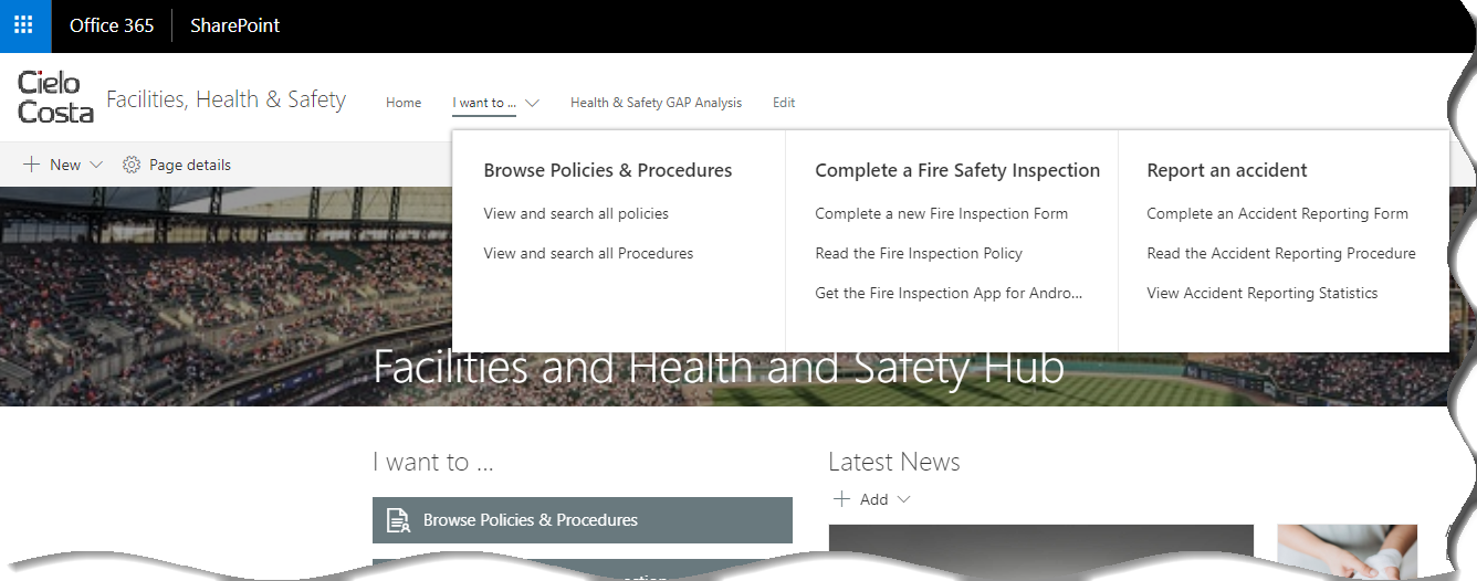 Example of a Global Navigation in SharePoint