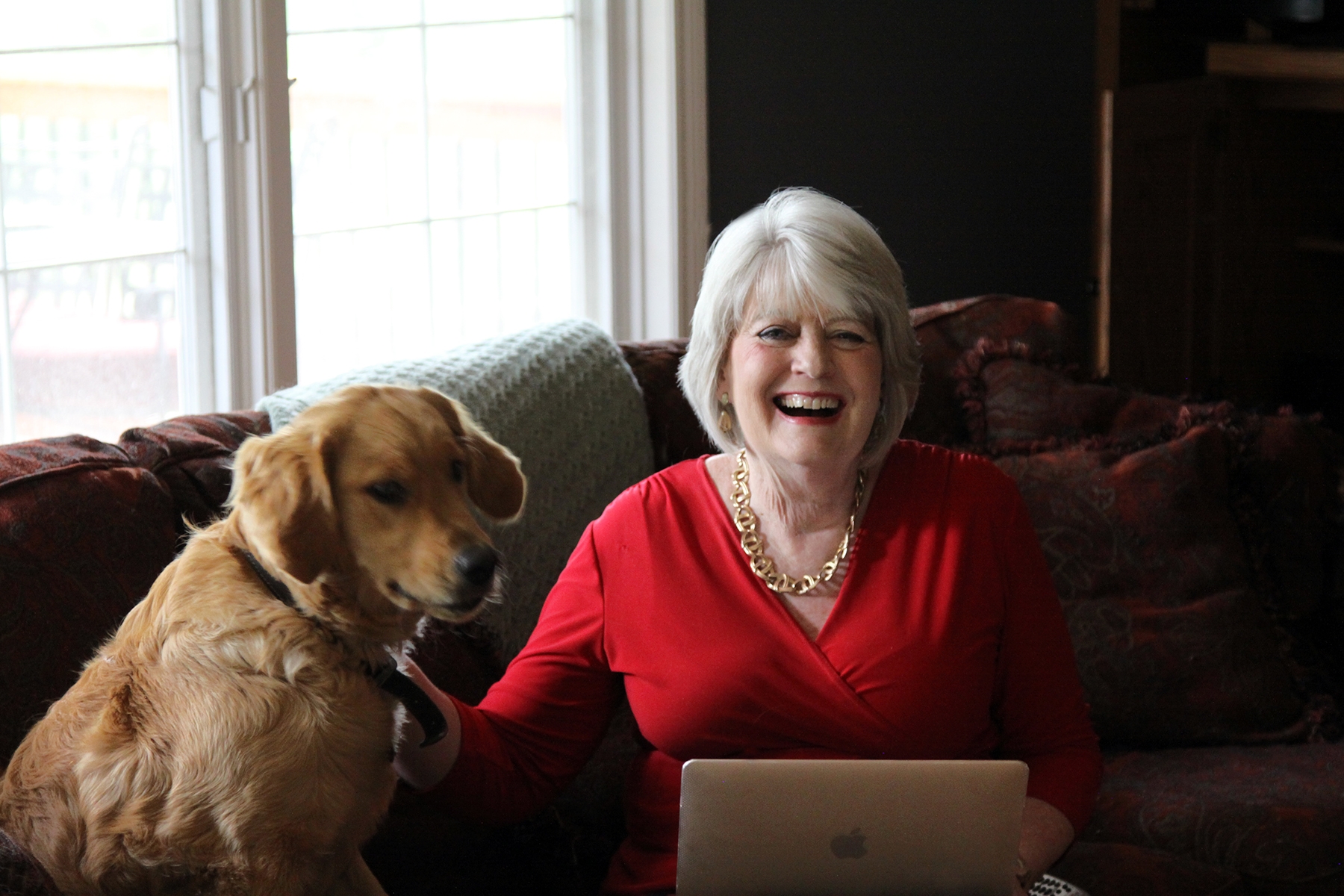 So fun to be home sweet home--Darcy wants in on the fun, too.