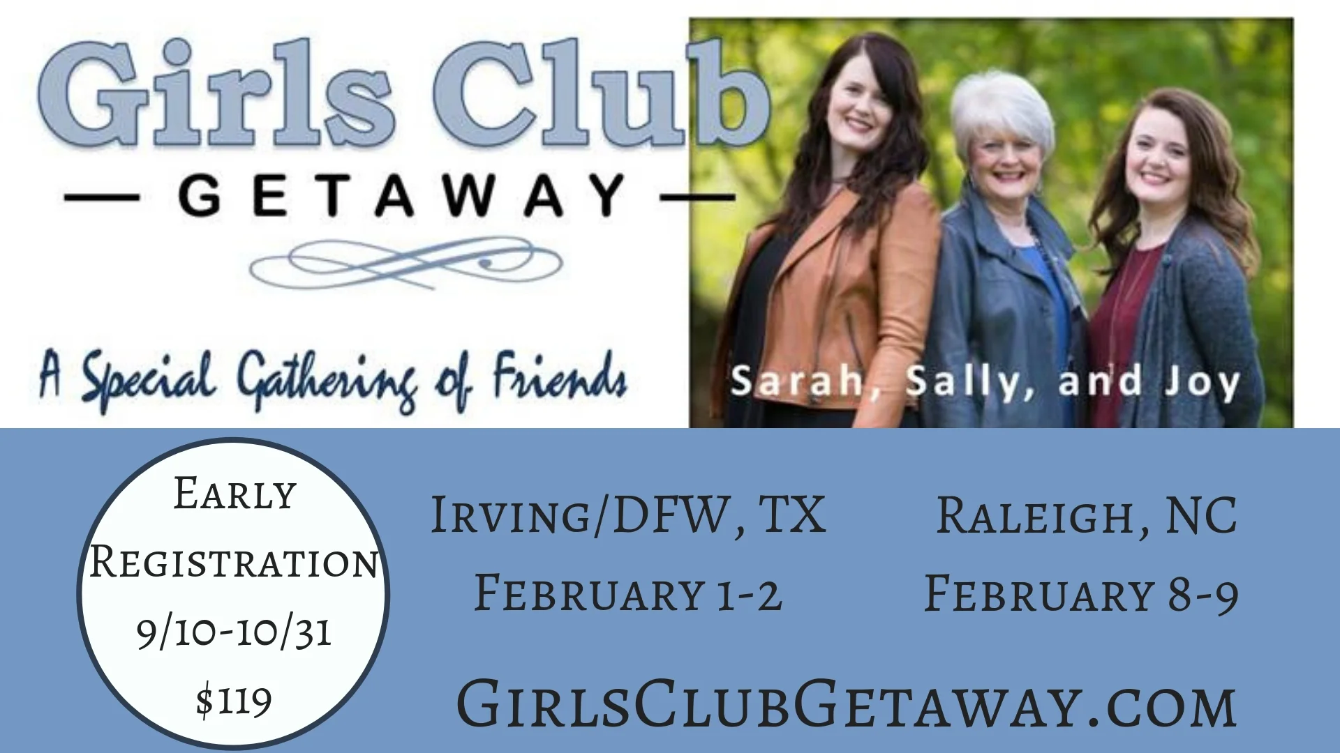 Girls Club Getaway Registration is Open! Join me, Sarah and Joy! 