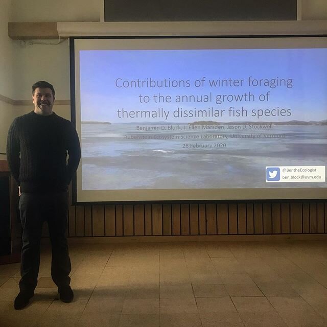 Time for some exciting news! Rube Lab member Ben Block (@feast_the_northeast) successfully defended his Master&rsquo;s thesis yesterday 🎉 Ben&rsquo;s research focused on seasonal differences in foraging and growth among three fish species (yellow pe