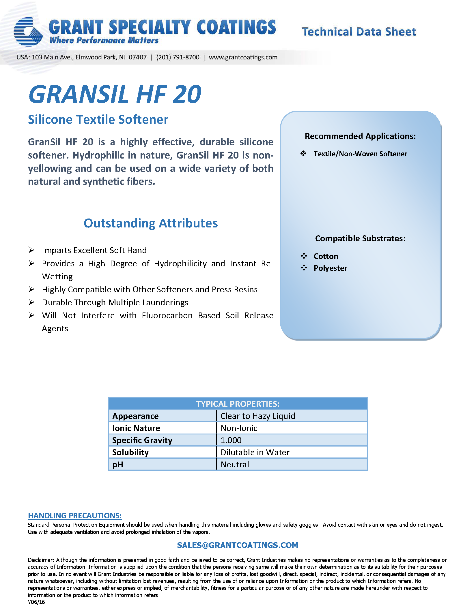 Textile Processing Auxiliary-Nonwoven-softener-GranSil HF 20.png