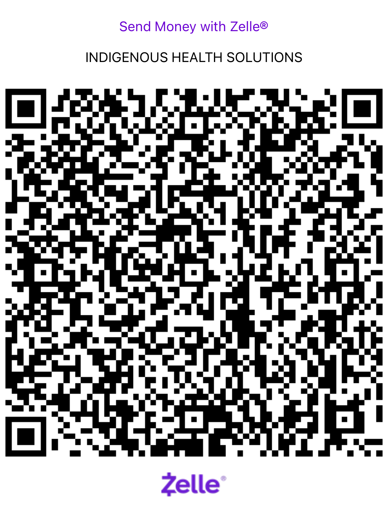 QR to scan to make a donation via Zelle, a free bank-to-bank platform