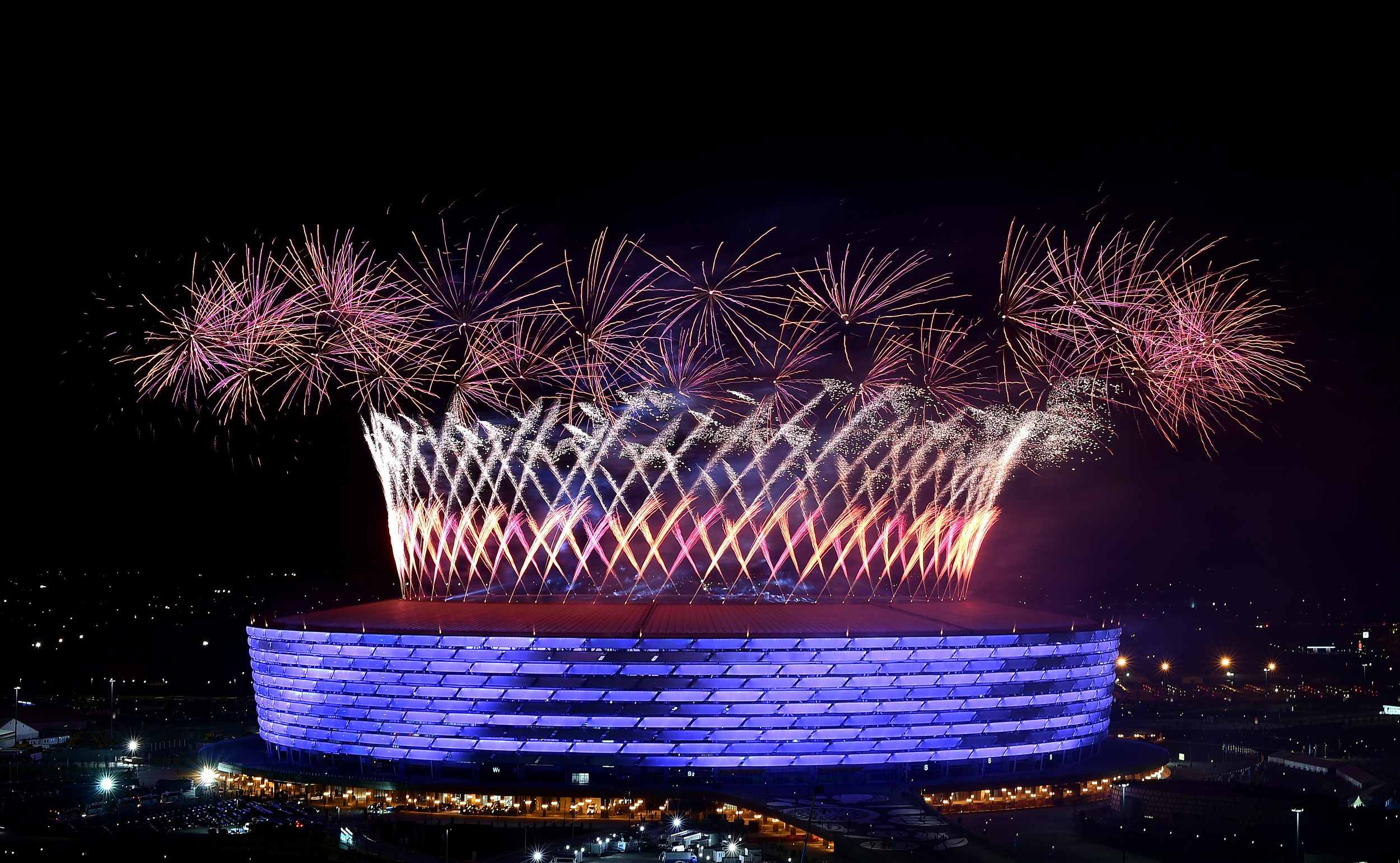  Fireworks explode over the opening ceremony of the Baku 2015 European Games. 