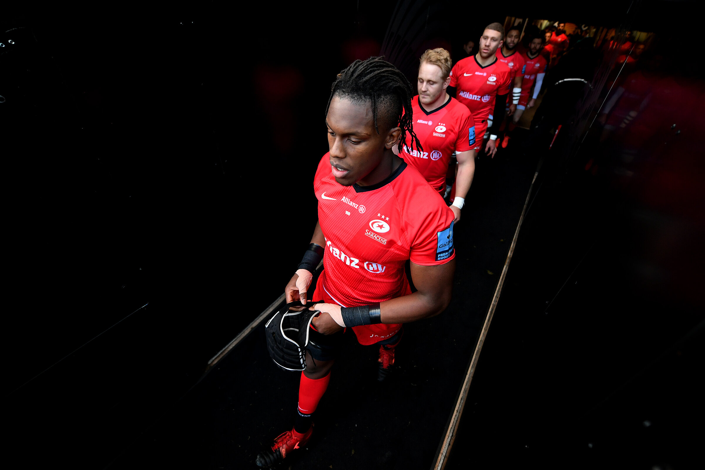  Maro Itoje makes his way out of the tunnel. 