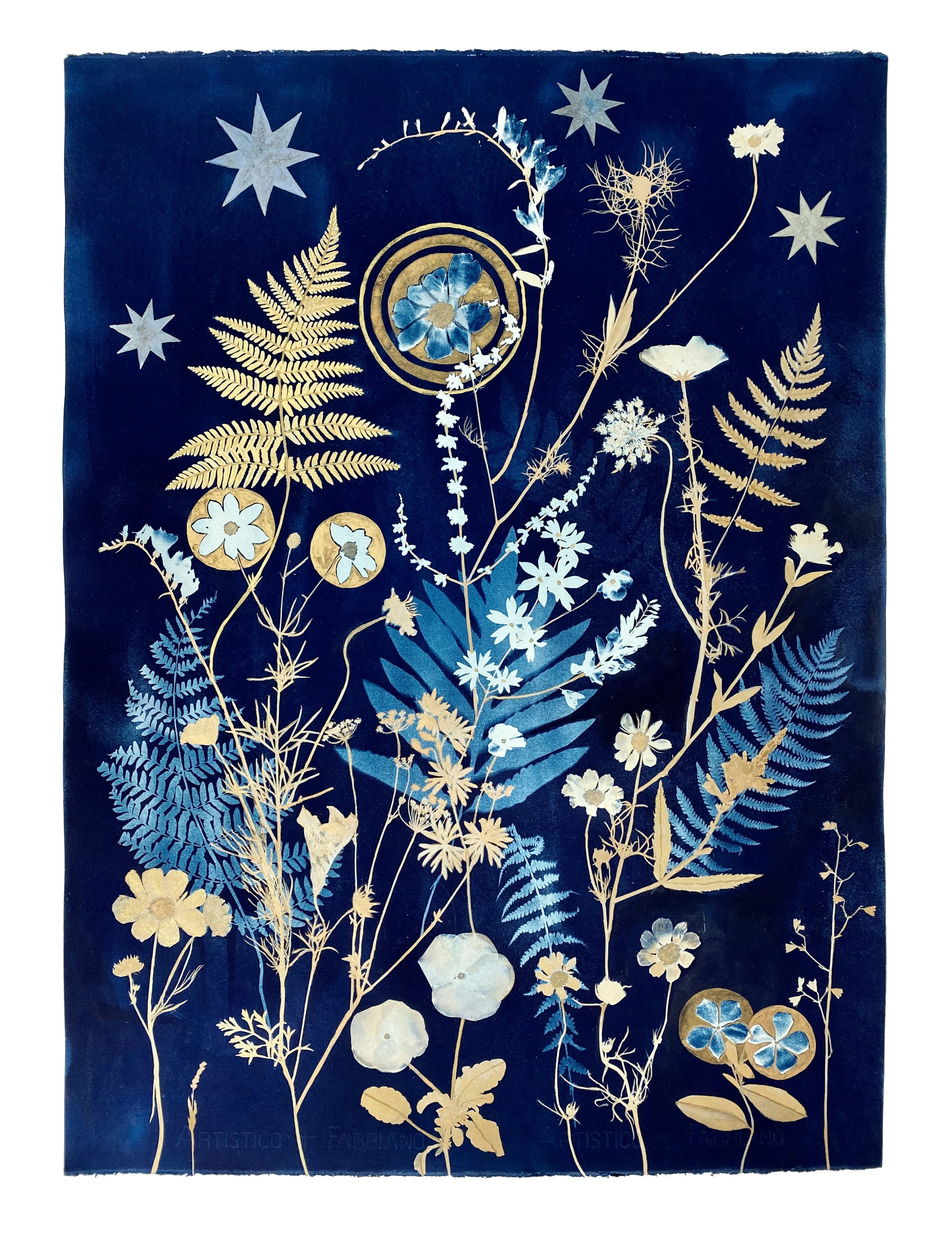 Cyanotype Painting (Gold Ferns, Cosmos, Stars, etc)