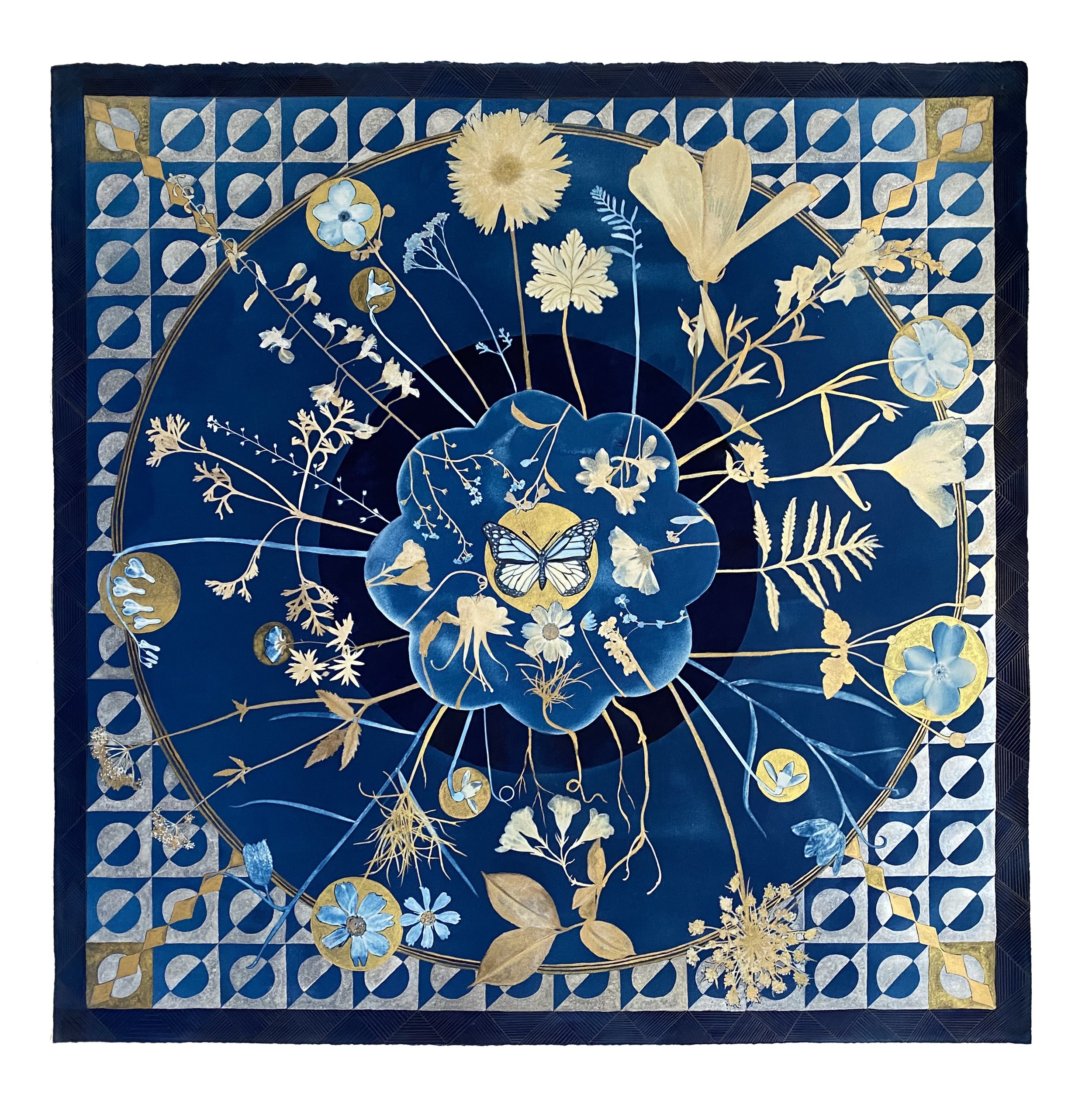 Cyanotype Painting (Gold Flora Full Circle/Day/Night) 