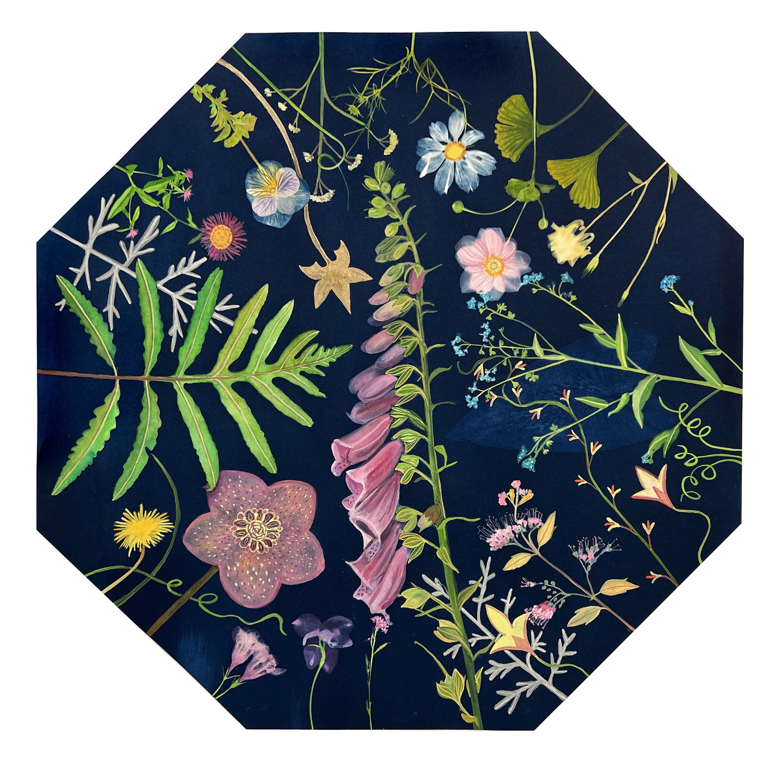 Picturesque Botany (Octagon/Foxglove, Gingko, Dusty Miller, Forget Me Not, Violet, Aster, etc)