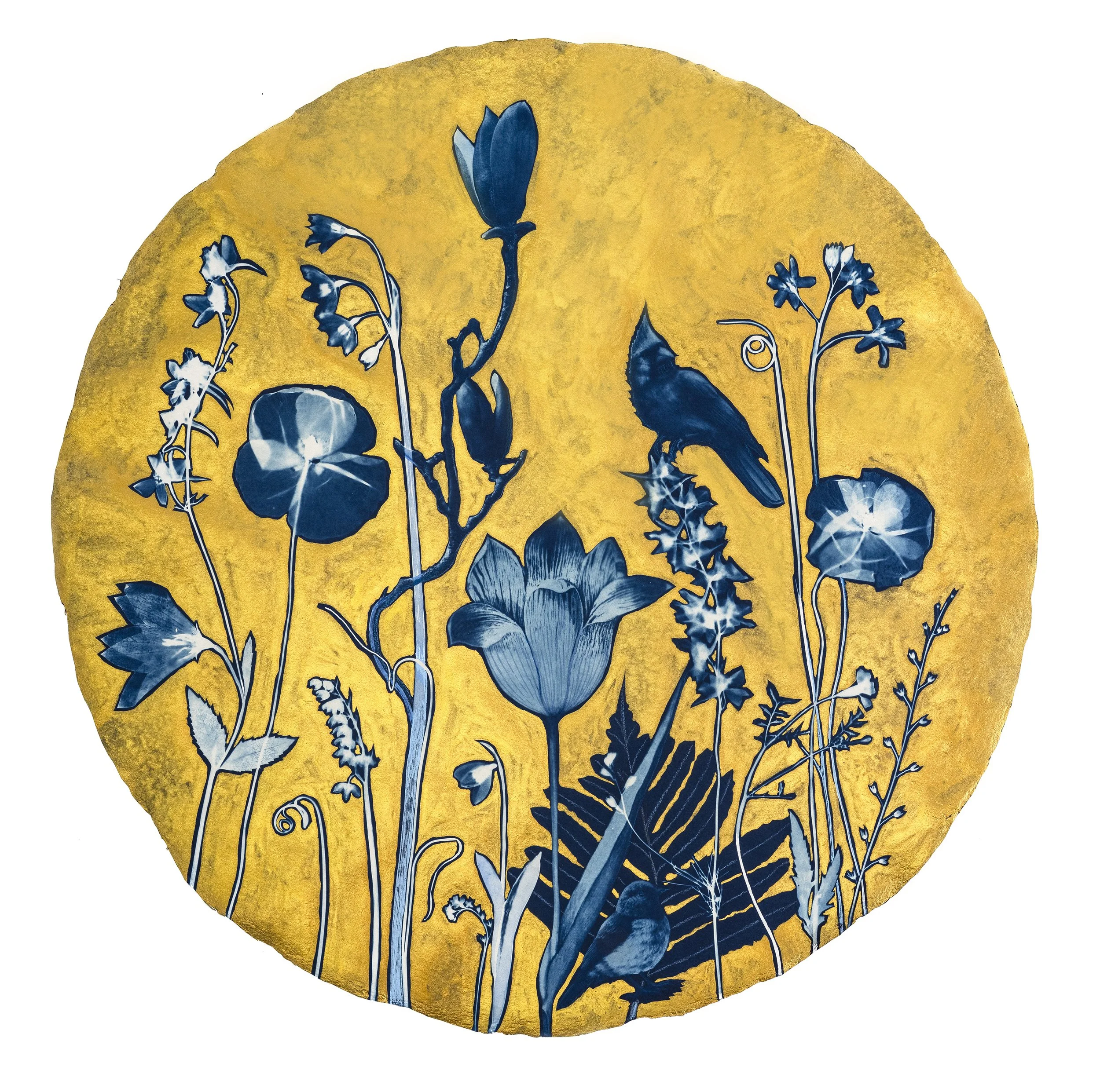 Glod Flora/Tondo (Magnolia, Poppy, Fern, Snowdrop, Birds)