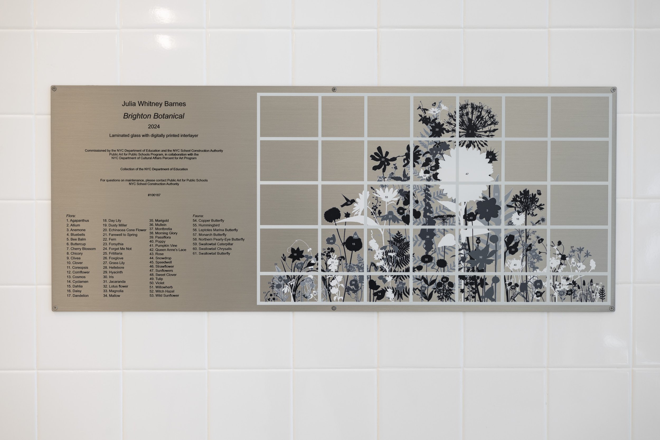 2024, 26” x 40” signage etched and screenprinted metal PS 253 Addition, Brooklyn, NY Collection of the NYC Department of Education, Public Art for Public Schools