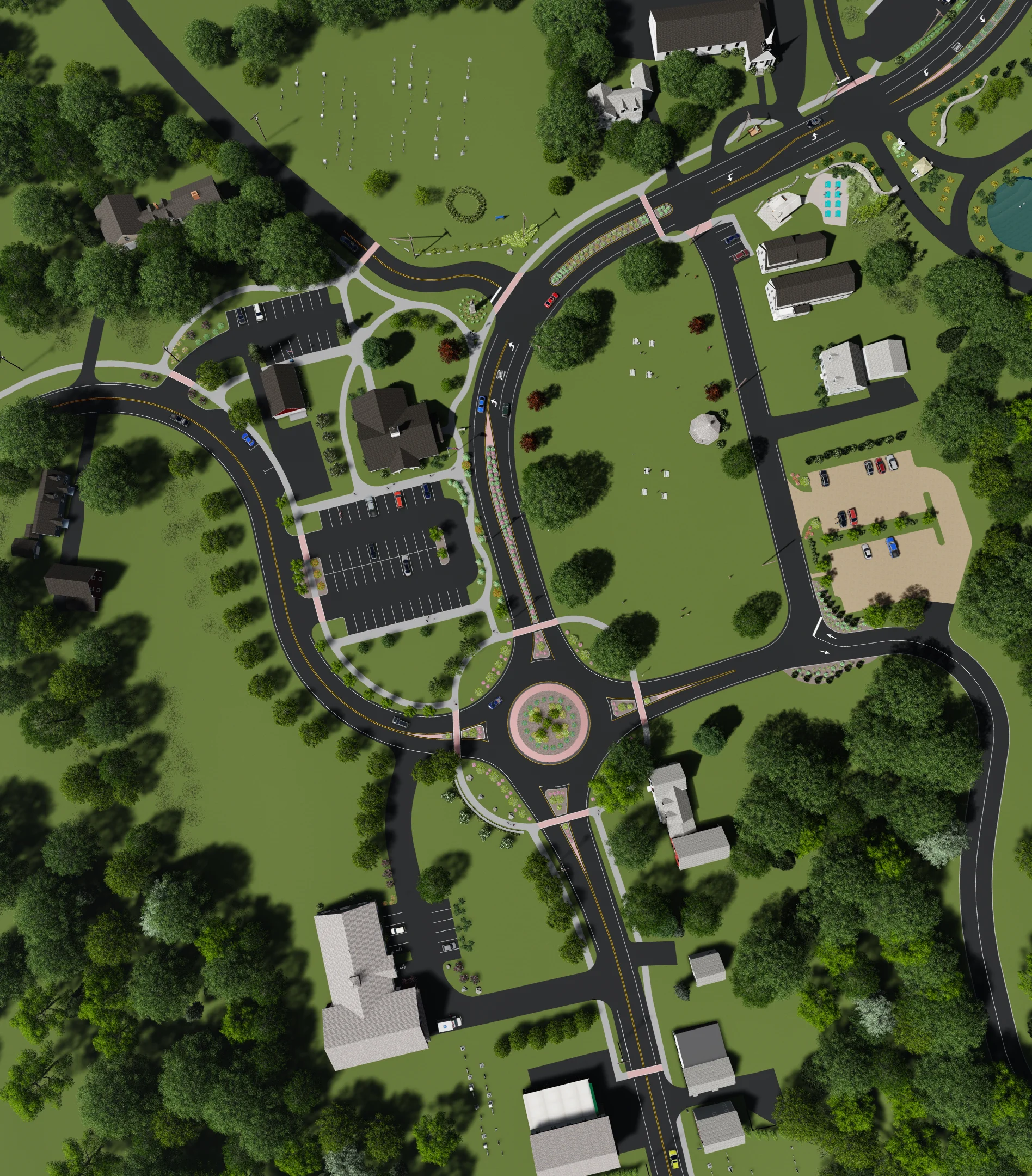 Aerial view showing the BRAS center in relation to the Route 27 Corridor Improvement Project