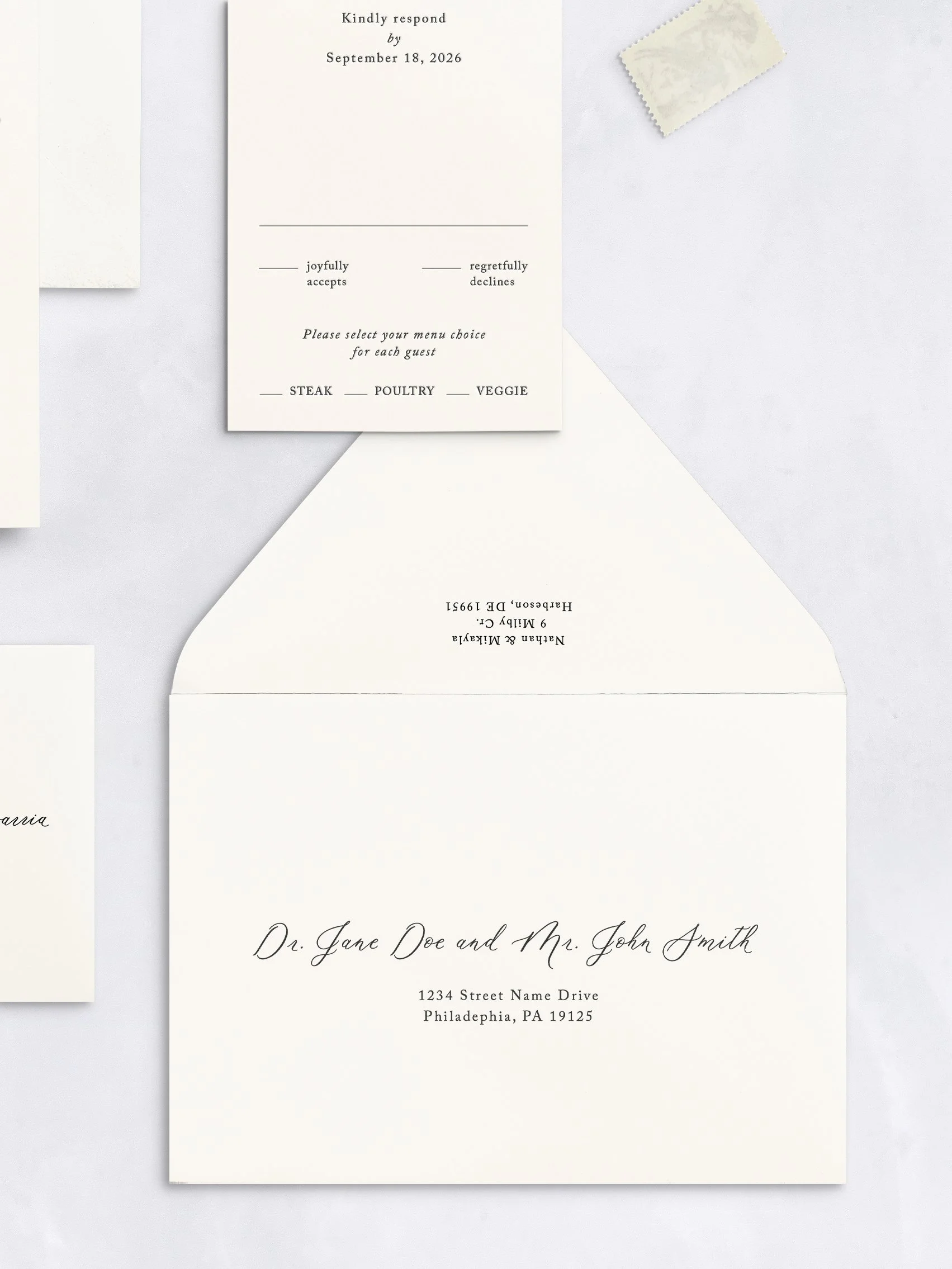 Ophelia/Heather/Rosaline Address Printing (Outer Envelope) — Script x Serif Mix
