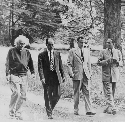 (L-R) Albert Einstein, Hideki Yukawa, John Wheeler (the one who coined the word 'black hole') and Homi Bhabha at the Institute for Advanced Studies in Princeton (Image Credit: Princeton University)