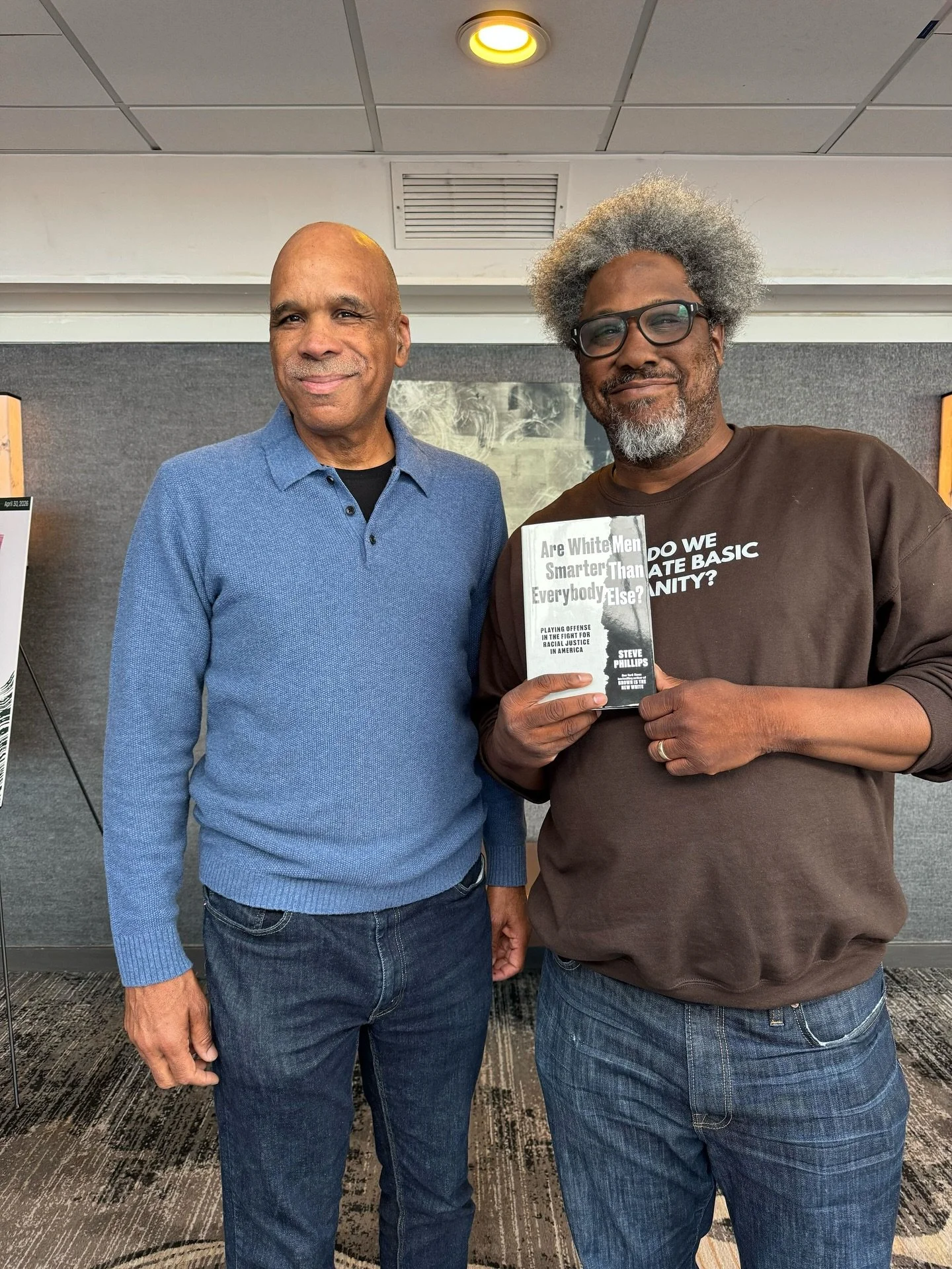 Spotted at the Northern California Grantmakers Conference! 🤩

@wkamaubell and @sphilli with a copy of &ldquo;Are White Men Smarter Than Everybody Else&rdquo;