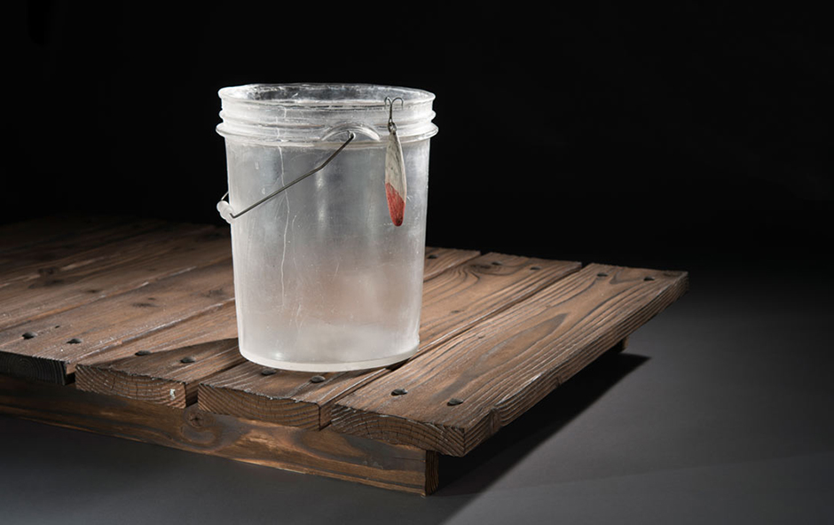 Wil Sideman, "Piscatoribus Sacrum," blown glass, flameworked handle, steel and wood, 10 x 10 x 18 inches