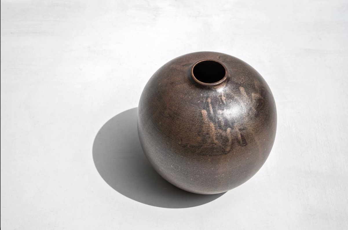 Lainey Fink Scott, "Gold Temmoku Circle Vase," wheel thrown clay with Gold Temmoku glaze